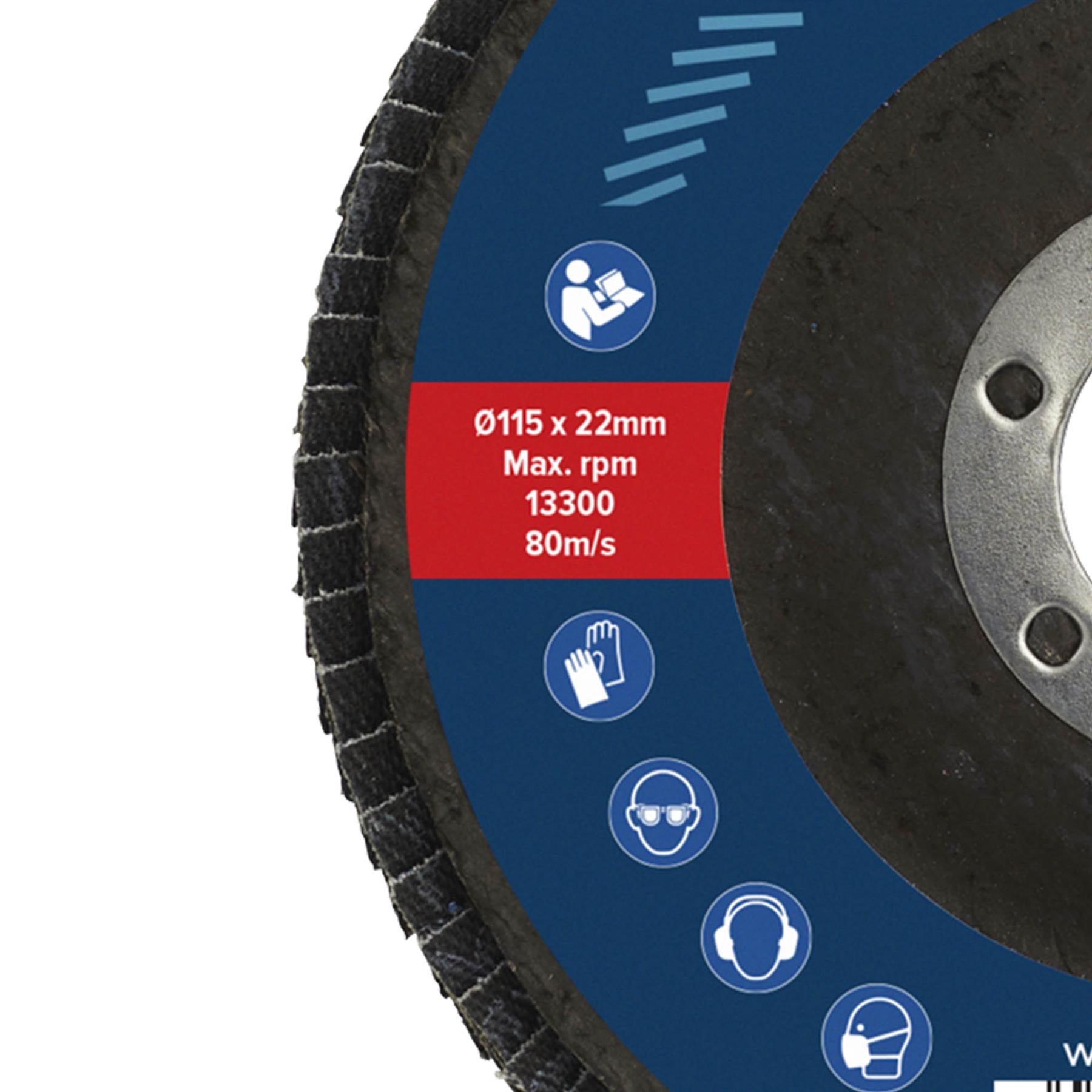 Sealey Flap Disc Zirconium 115mm 22mm Bore 120Grit
