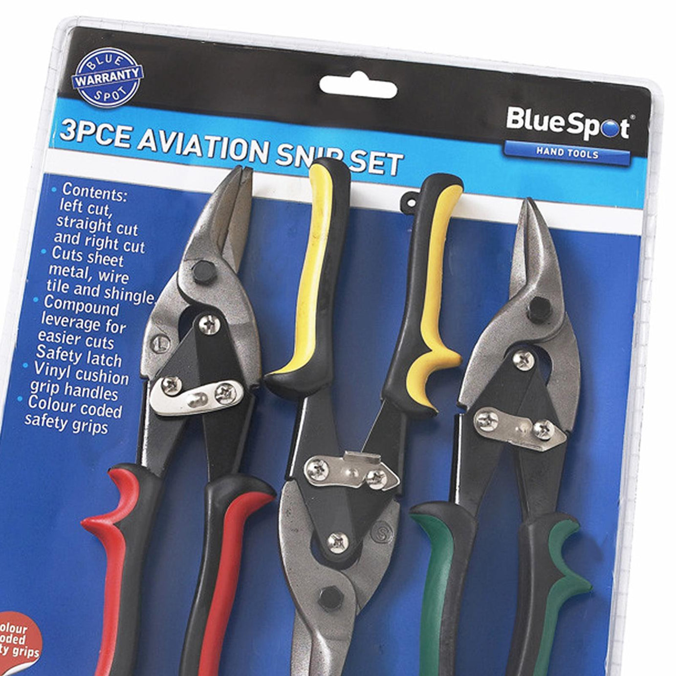 Bluespot Heavy Duty 3pc 250mm 10" Tin Snips Set Sheet Metal Cutters Aluminium Soft Grip