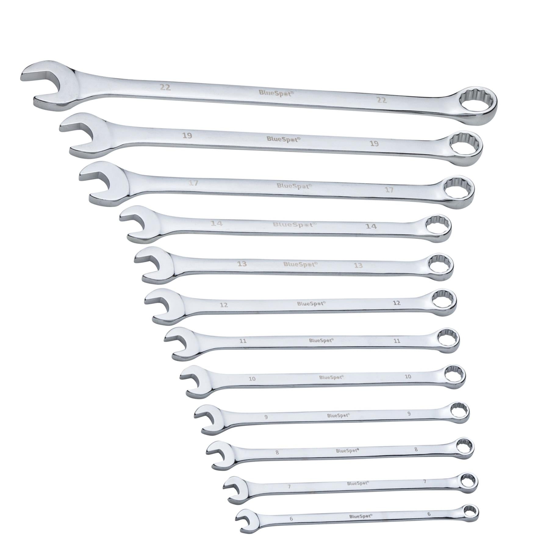 BlueSpot 12 Piece 6-22mm Extra Long Combination Spanner Set Metric Chrome Vanadium