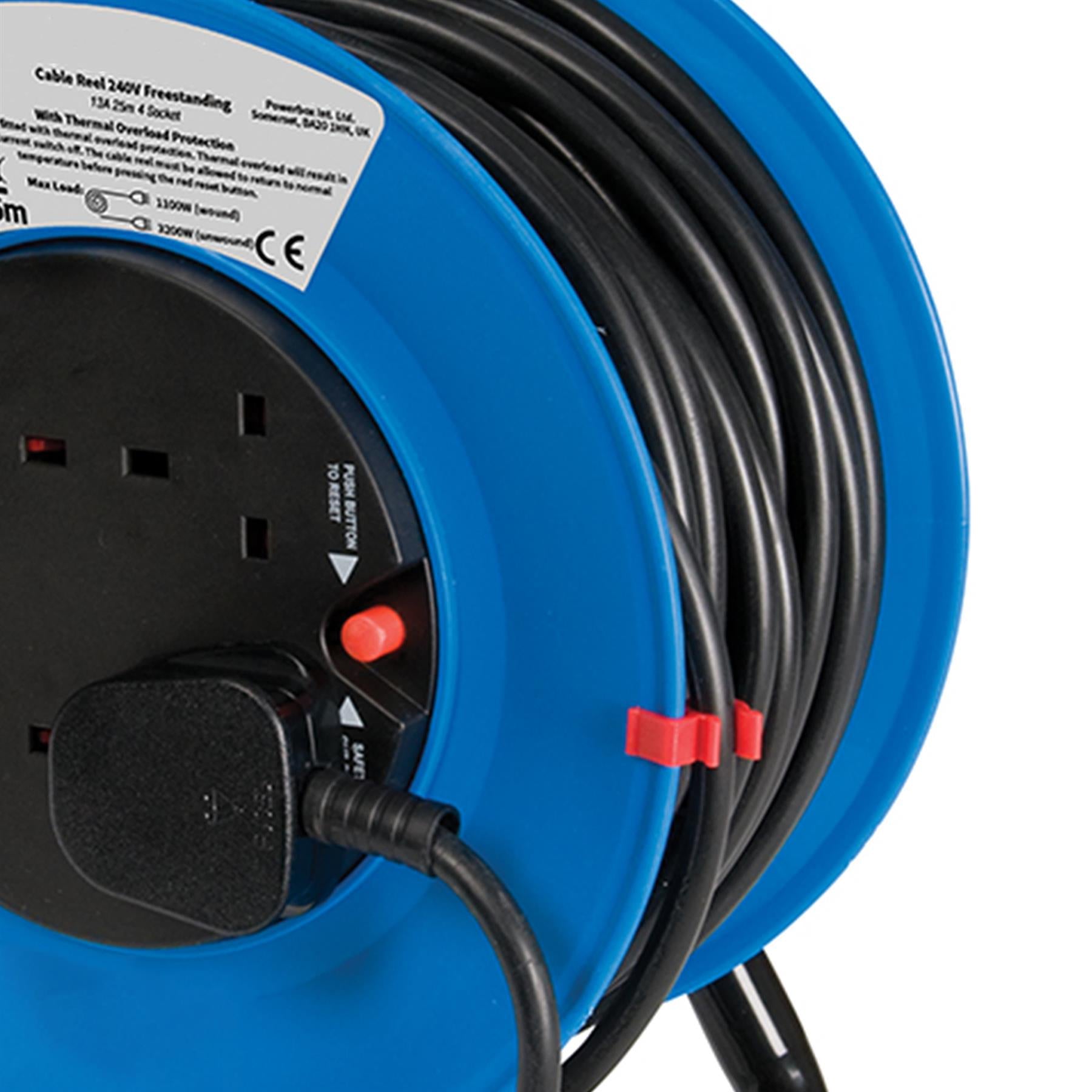 Brand New 25M Mains Power Extension Cable Reel 4 Socket 240V 13A Freestanding