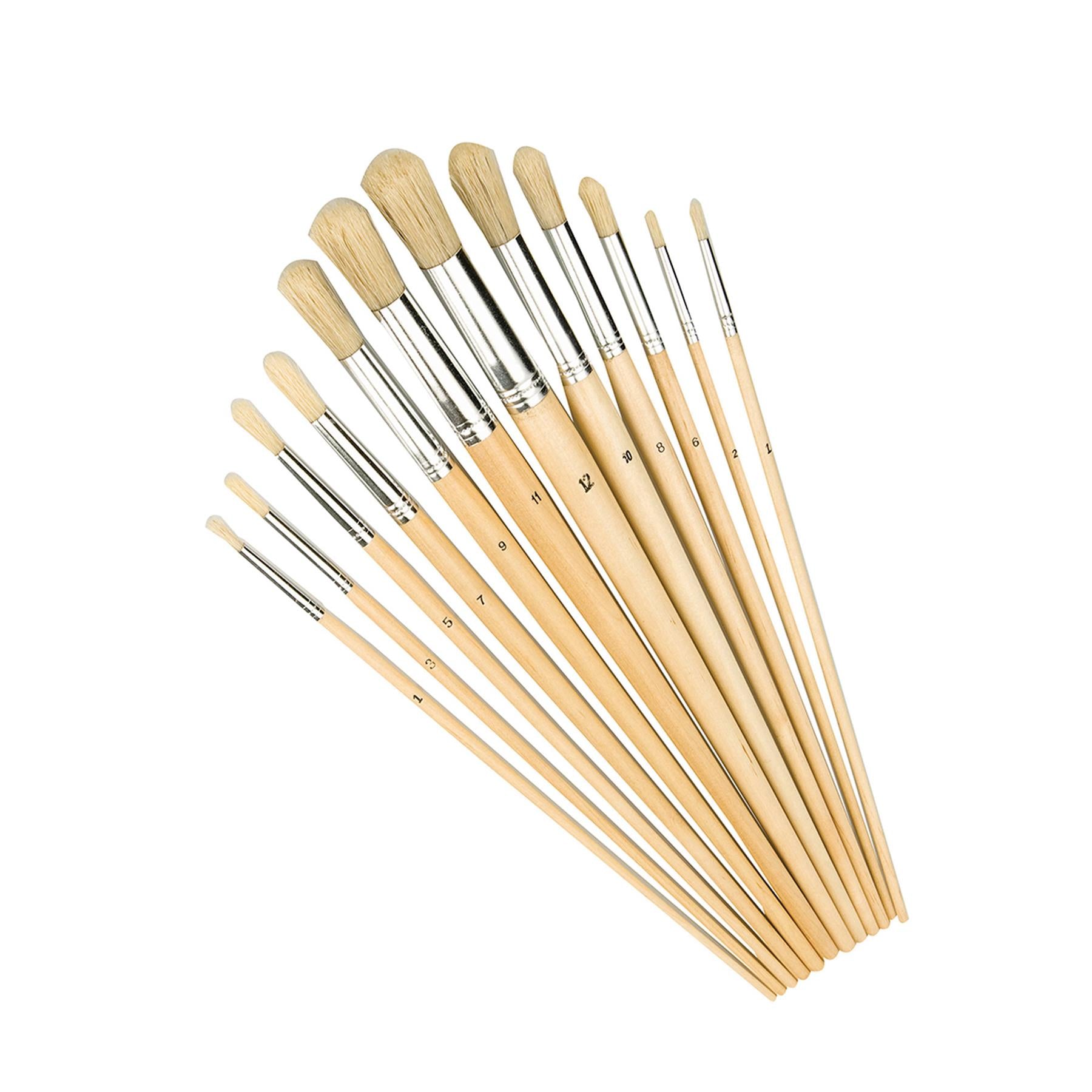 12Pce Artists Paint Brush Set - Round Tips Sizes From 1mm - 12mm For Finishing