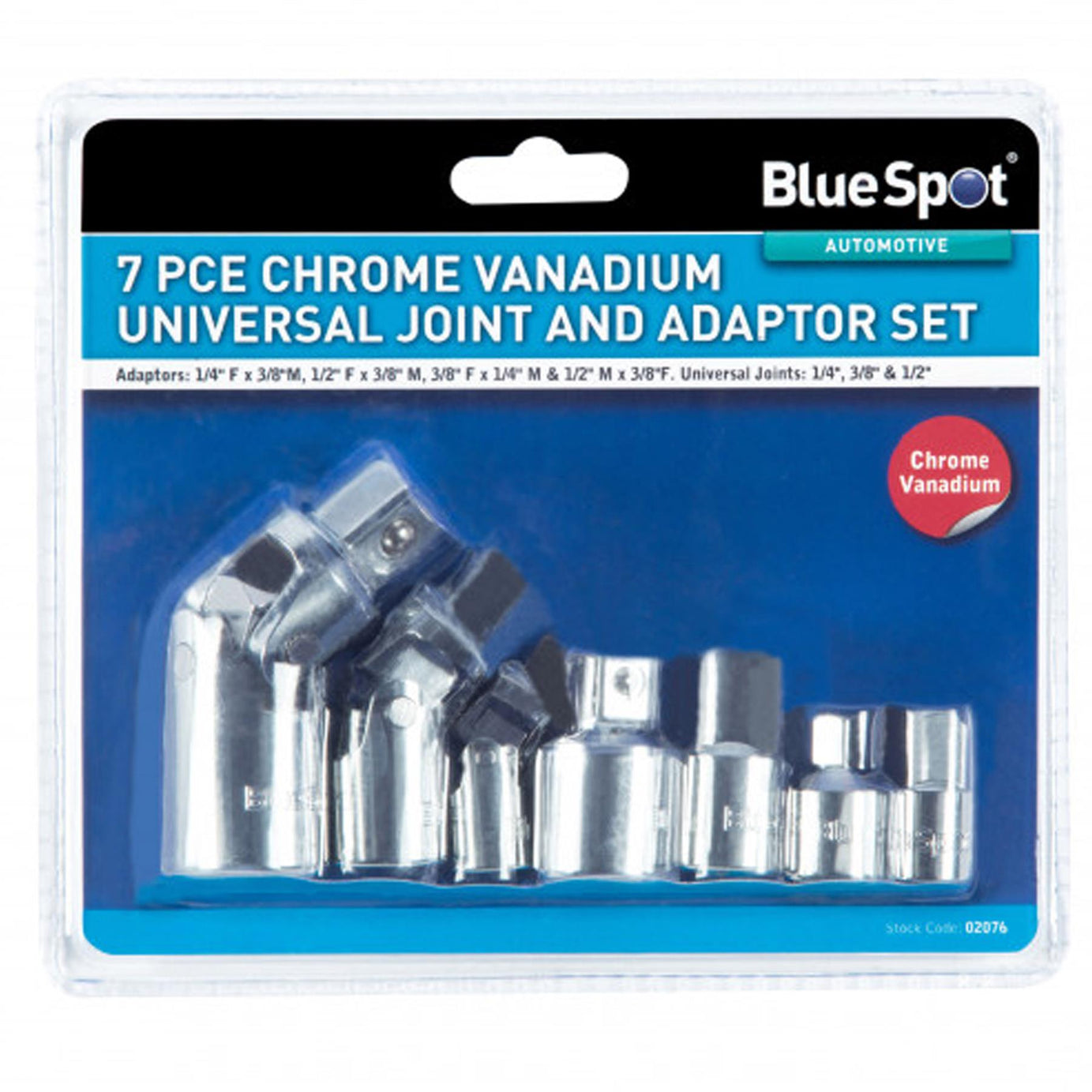 BlueSpot 7Pc Universal Joint And Adaptor Set Chrome Vanadium Steel Professional Tool