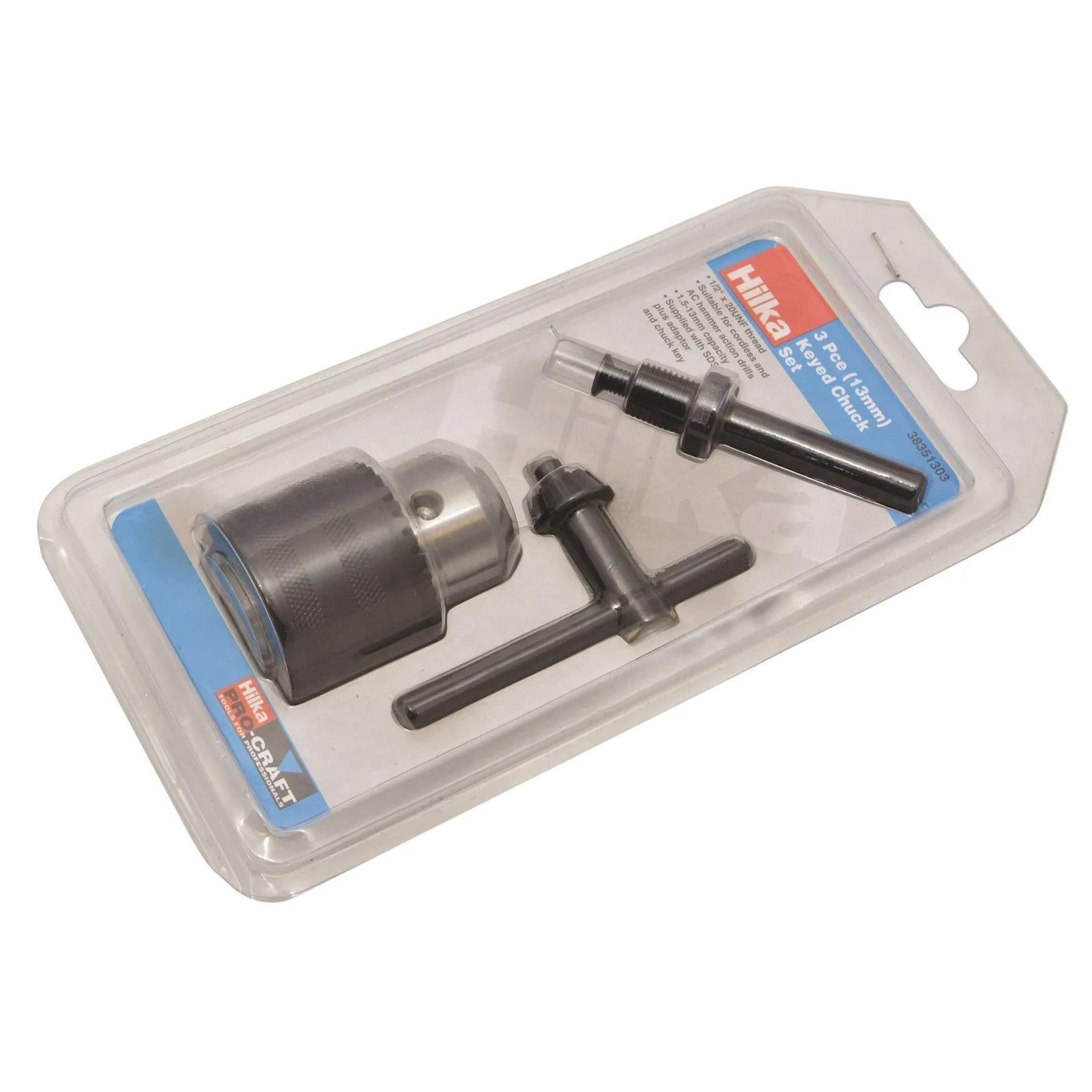 13mm 1/2" UNF Drill Chuck with SDS Shaft Adaptor and Chuck Key by Hilka