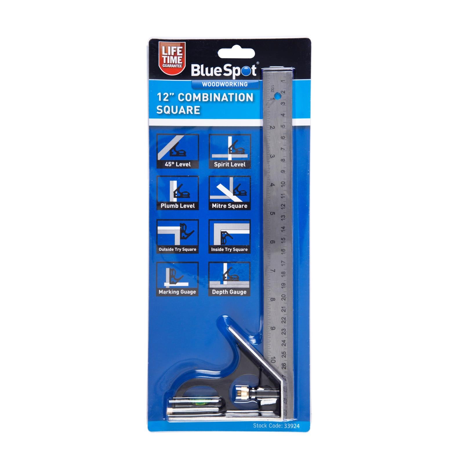 BlueSpot 300mm (12") Adjustable Engineers Combination Square Set Right Angle Ruler