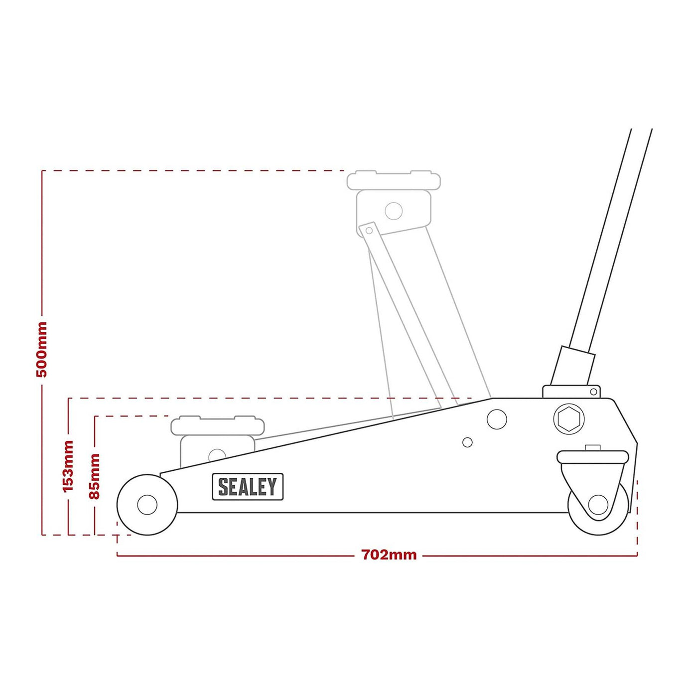 Sealey Trolley Jack 3 Tonne Low Profile Rocket Lift Hi-Vis Green
