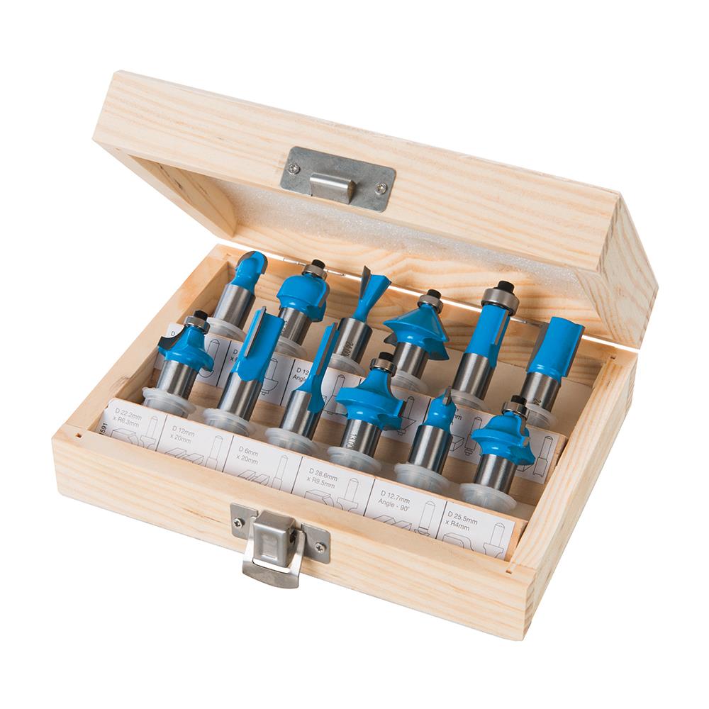 12Pce TCT Router Bit Set 12mm Striaght Grooving Dovetail Chamfer Flush Rounding