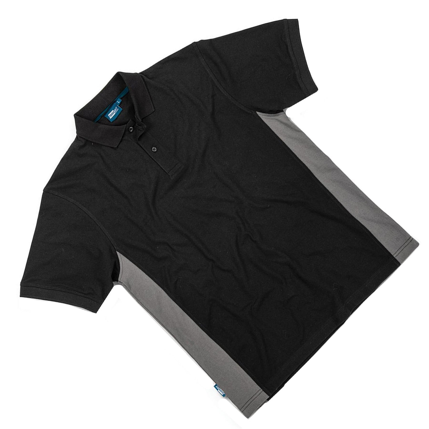 Tough Grit Mens 2-Tone Polo Colour Side Panels T Shirt Black/Charcoal XL