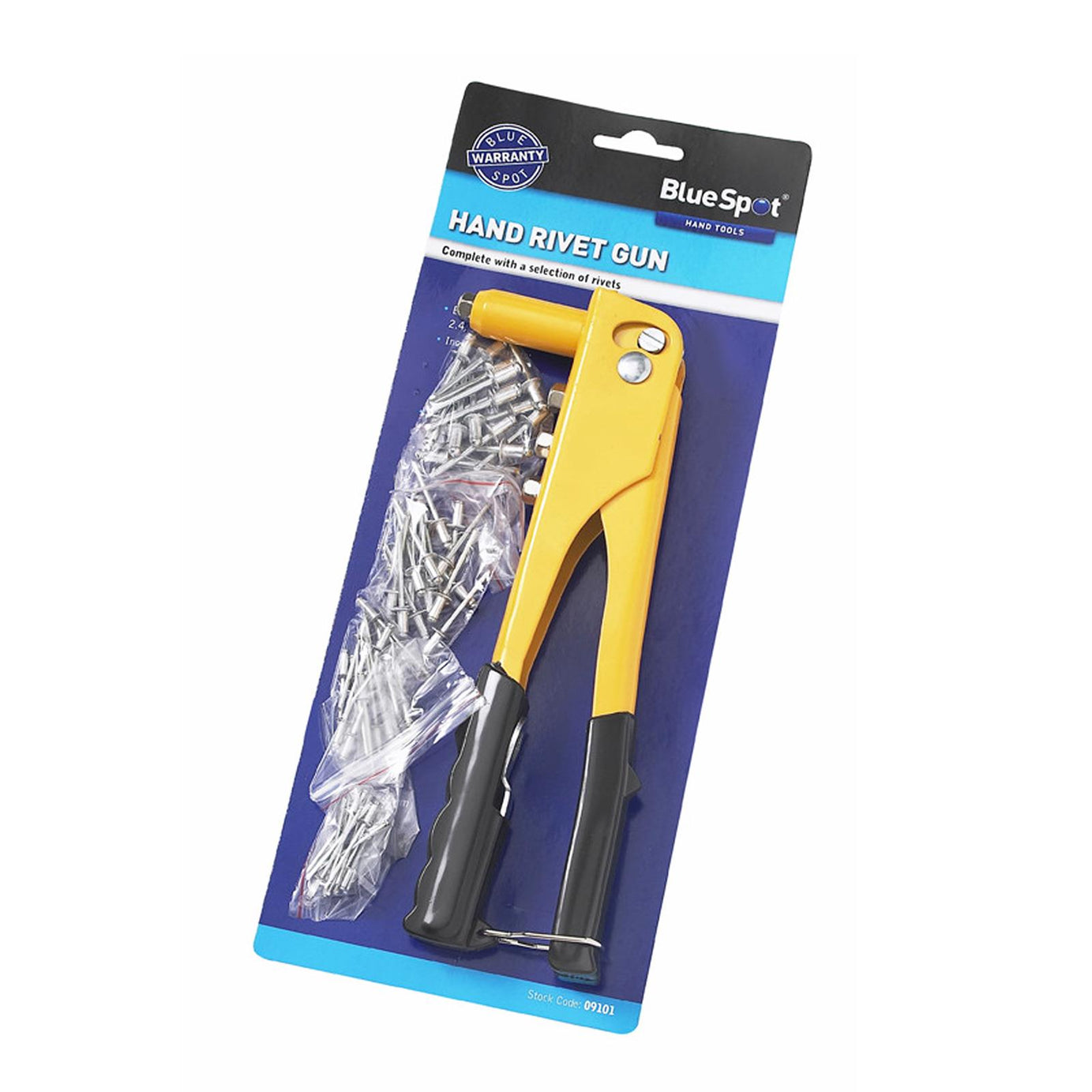 BlueSpot Hand Pop Rivet Gun With 60 Rivets And 4 Size Riveter Nozzles
