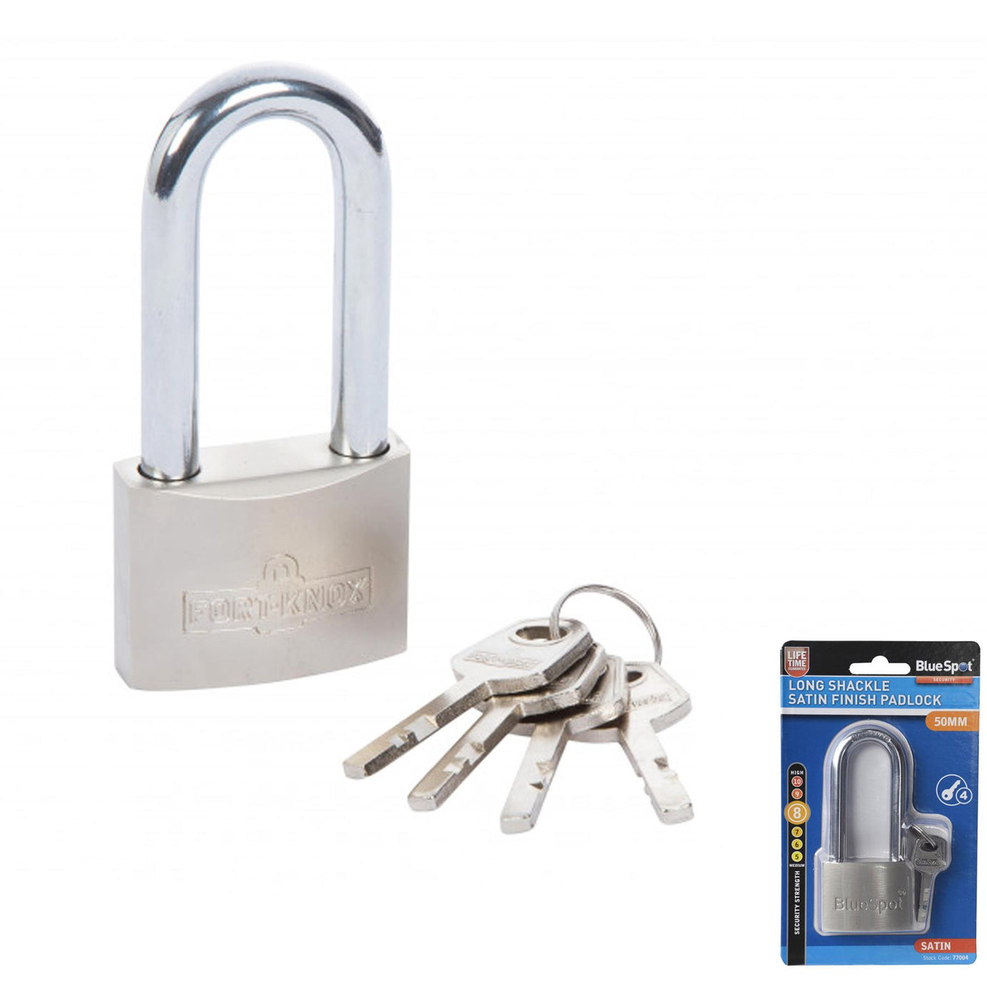 BlueSpot Extra Long Shackle Padlock 50mm Hardened Steel & Solid Brass Cylinder