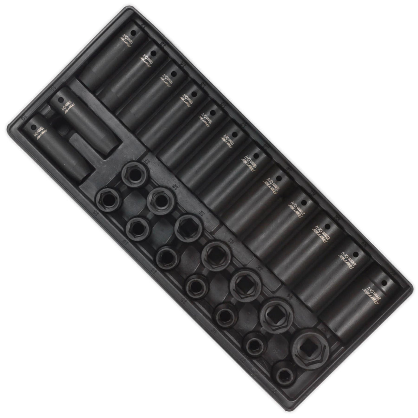 Sealey Tools Tool Tray DEEP & STANDARD Impact Socket Set 28pce 1/2 Drive Metric