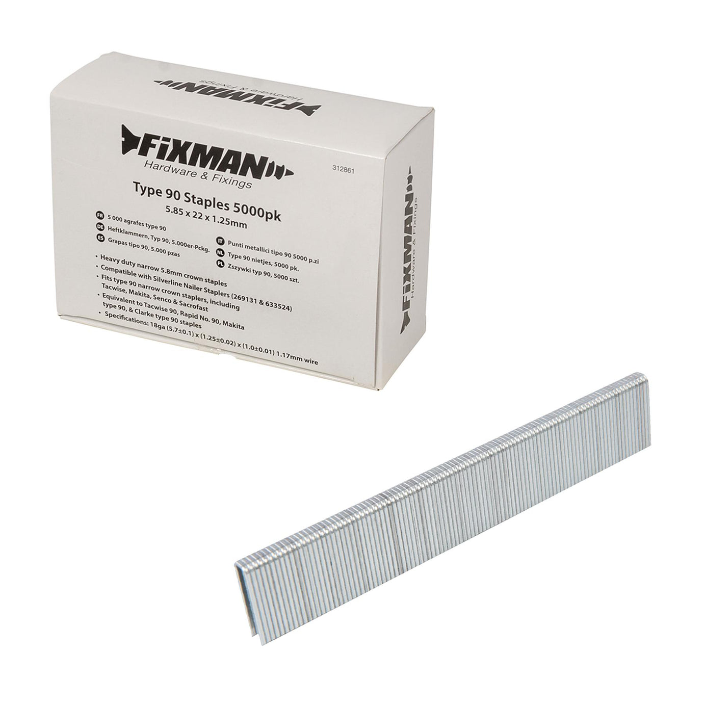 Heavy Duty Crown Staples Narrow / Type 90 5000Pk 5.80 X 22 X 1.25mm