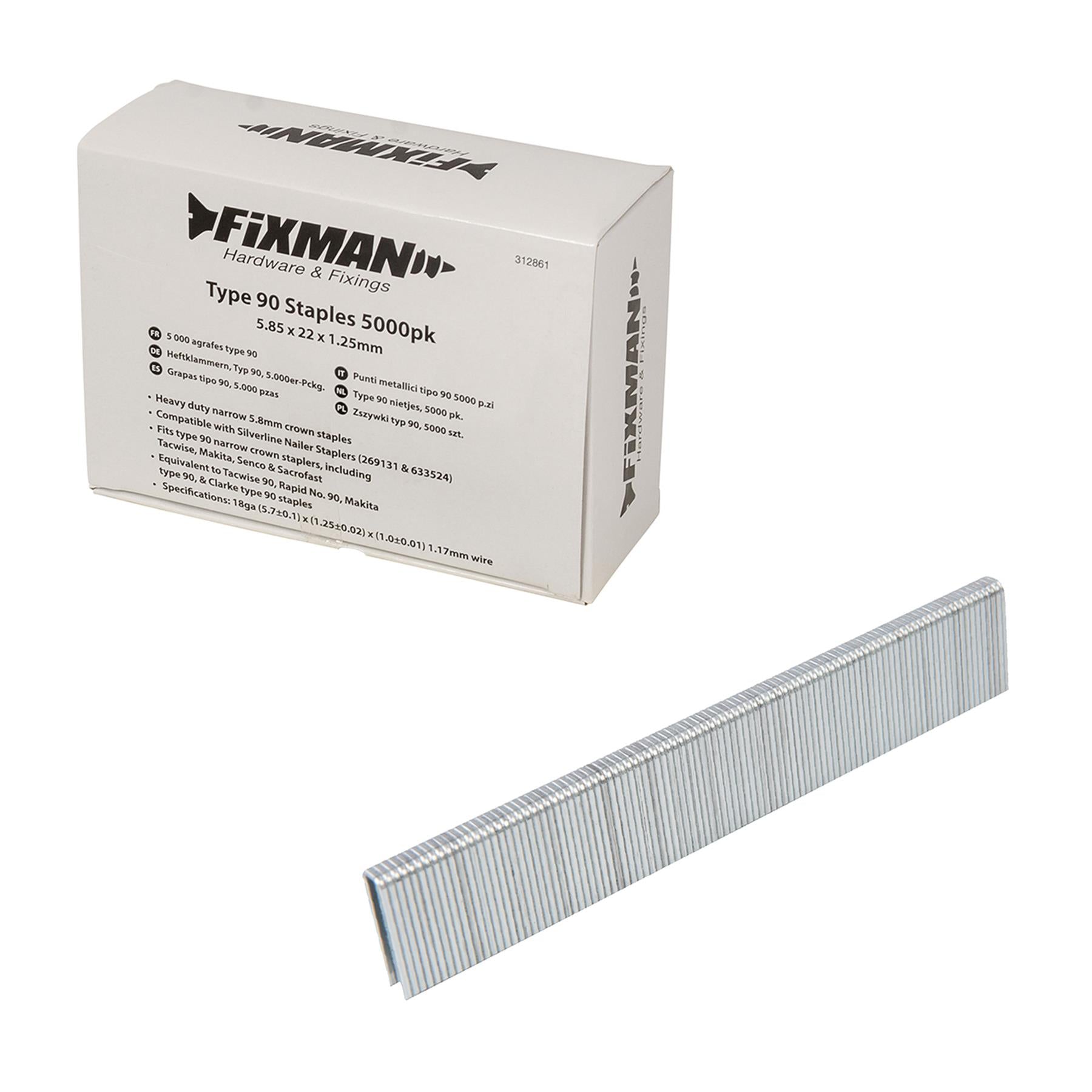 Heavy Duty Crown Staples Narrow / Type 90 5000Pk 5.80 X 22 X 1.25mm