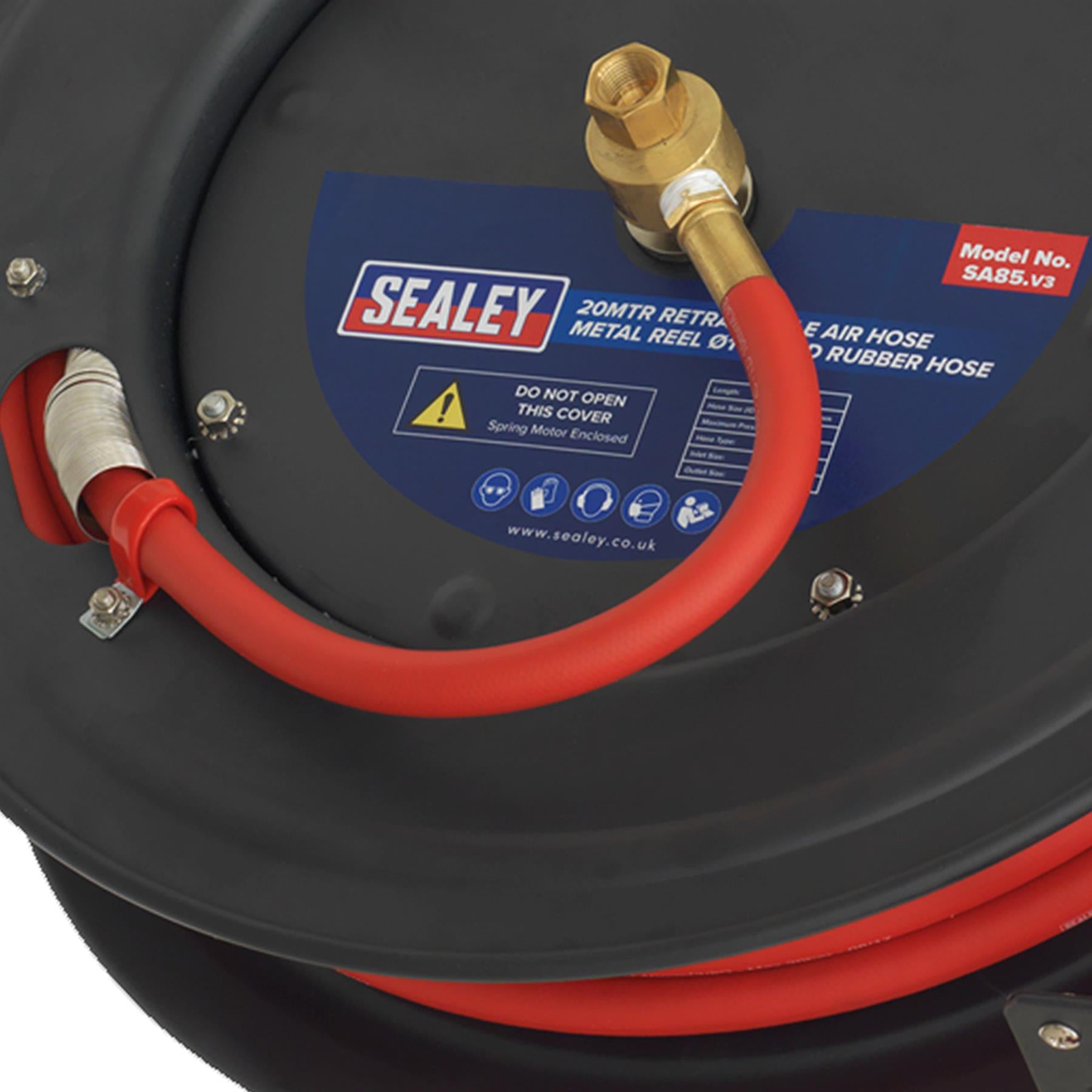 Sealey Retractable Air Hose Steel Reel 20m 10mm ID Rubber Hose