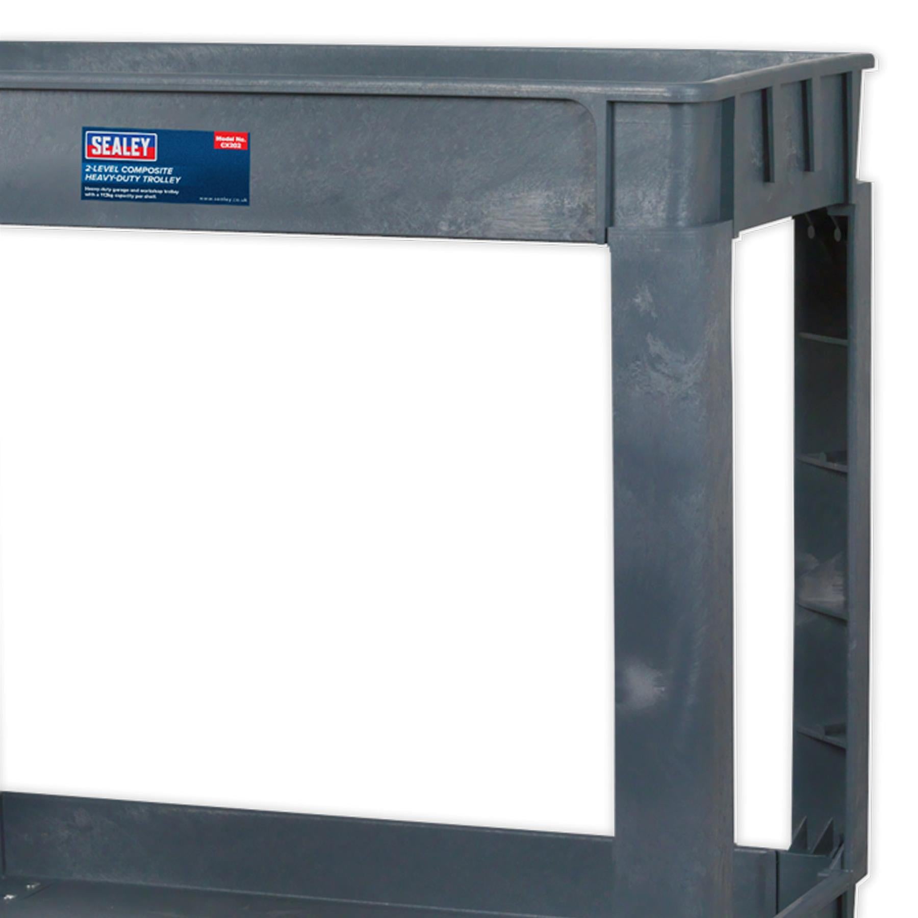 Sealey Trolley 2-Level Composite Heavy-Duty 113kg capacity per shelf.