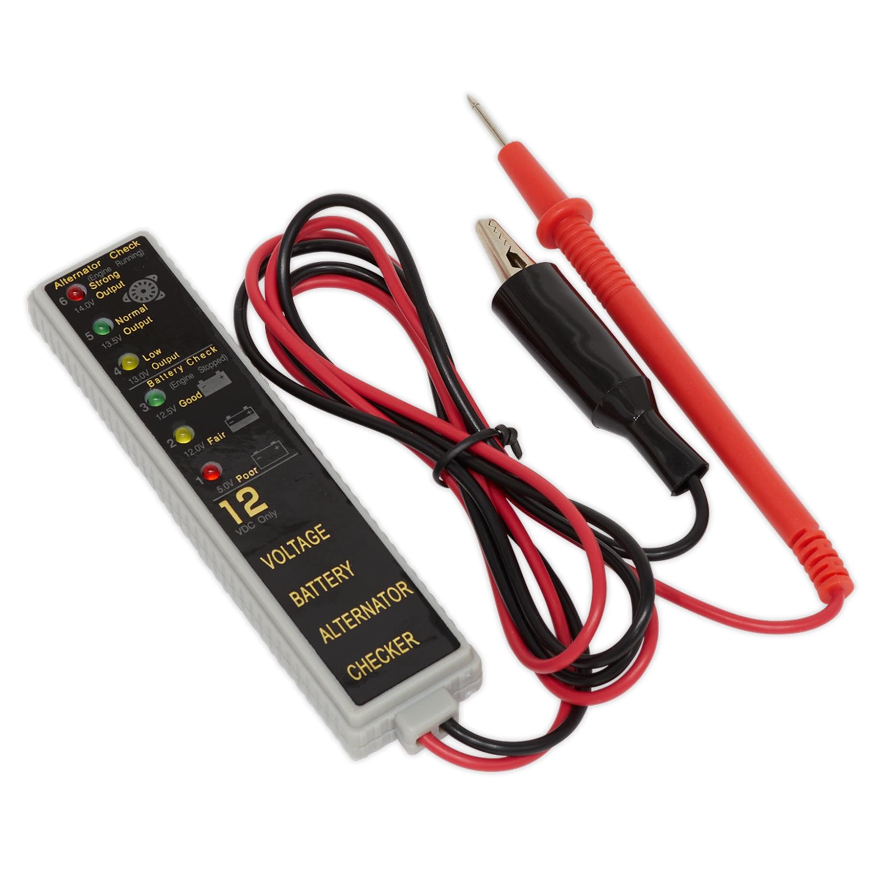 Sealey Battery & Alternator Tester 12V 6 LED Charging Voltage Diagnostic Tool