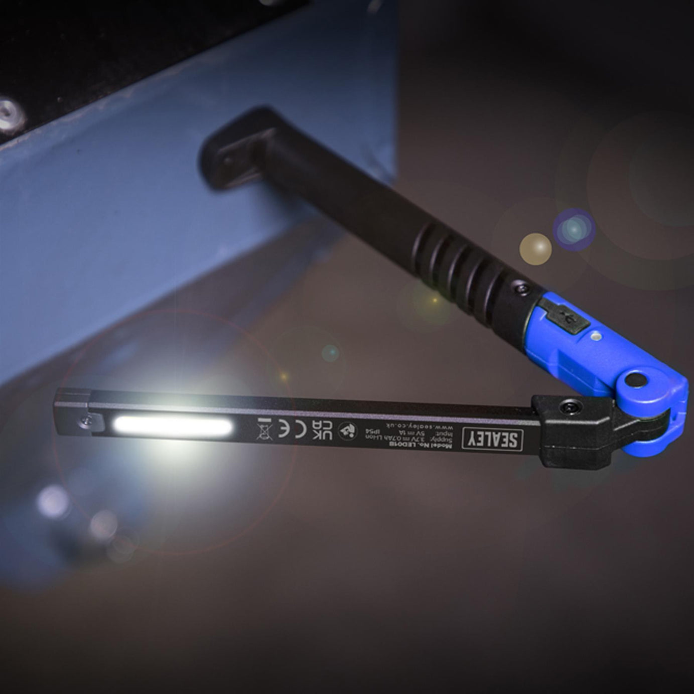 Sealey R/Charge Slim Folding Pocket Light 2 COB & 1 SMD LED - Blue