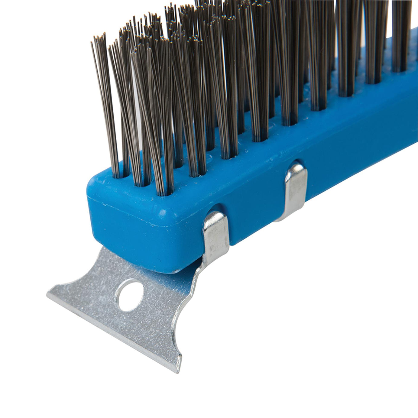 Stainless Steel Wire Brush With Scraper - 3 Row Soft-Grip Rubber Grip Handle