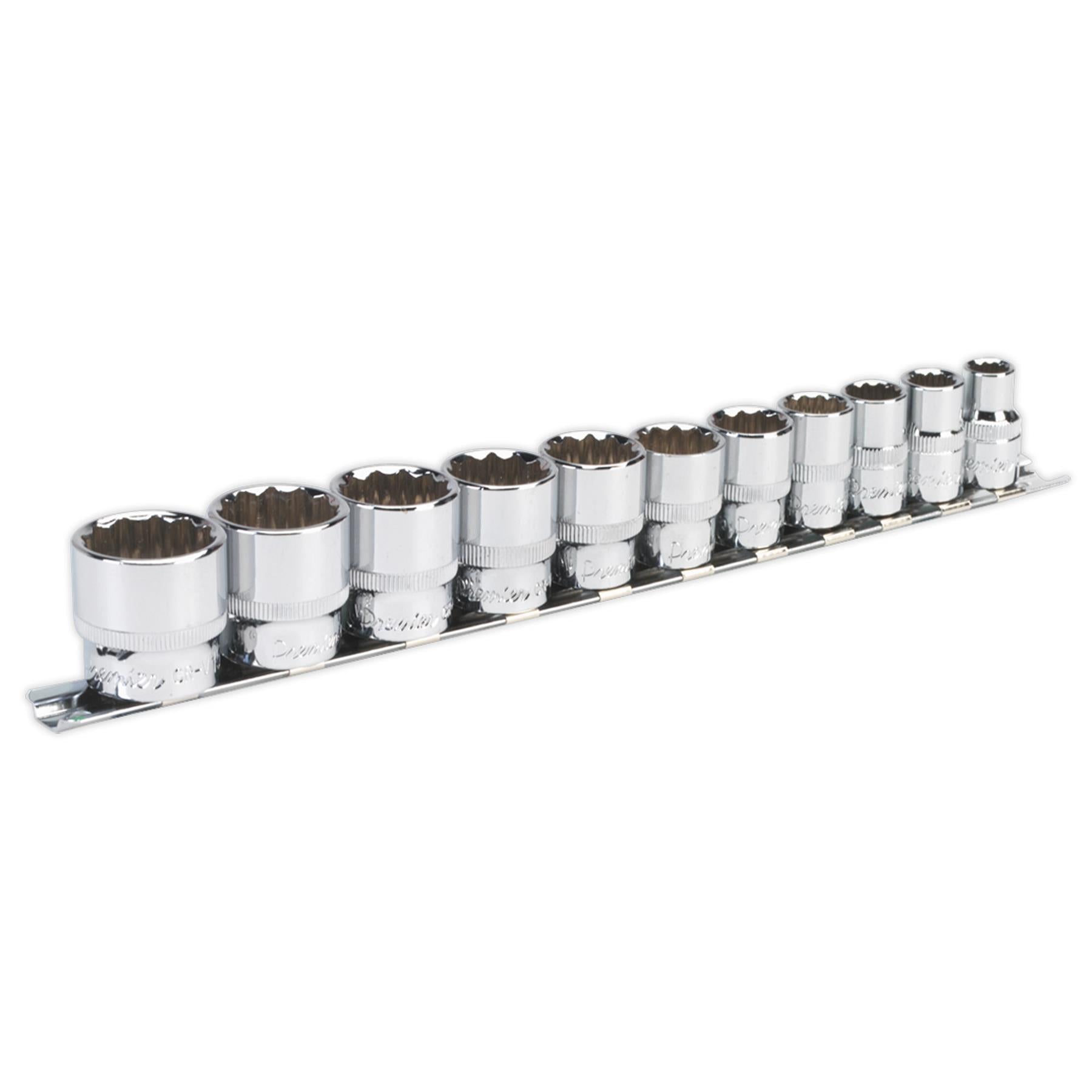 Sealey Premier 11 Piece Bi-Hex 3/8" Sq Dr Imperial AF Socket Set + Rail