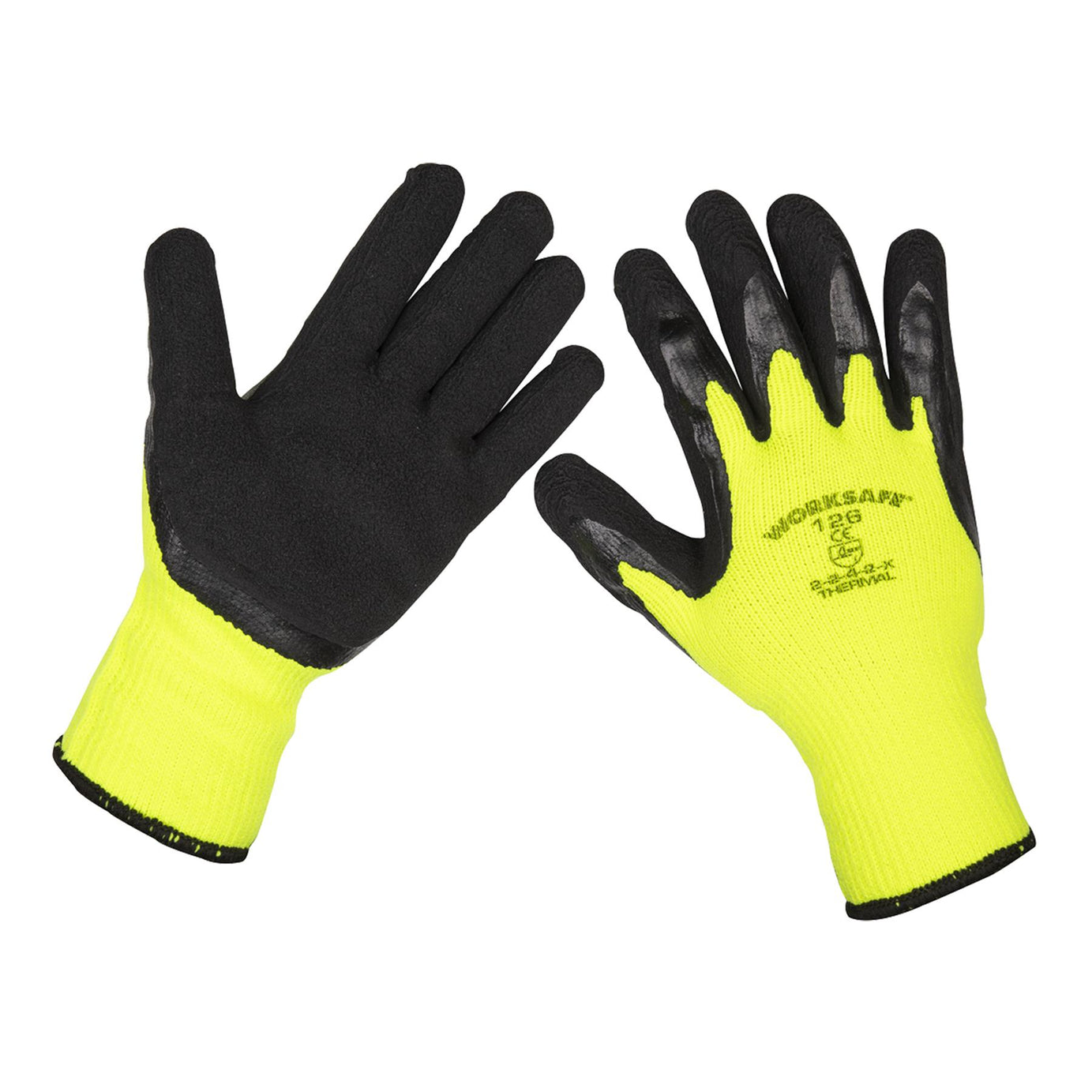 Sealey Thermal Super Grip Latex Coated Work Gloves Cold Resistant Large - 12 Pairs