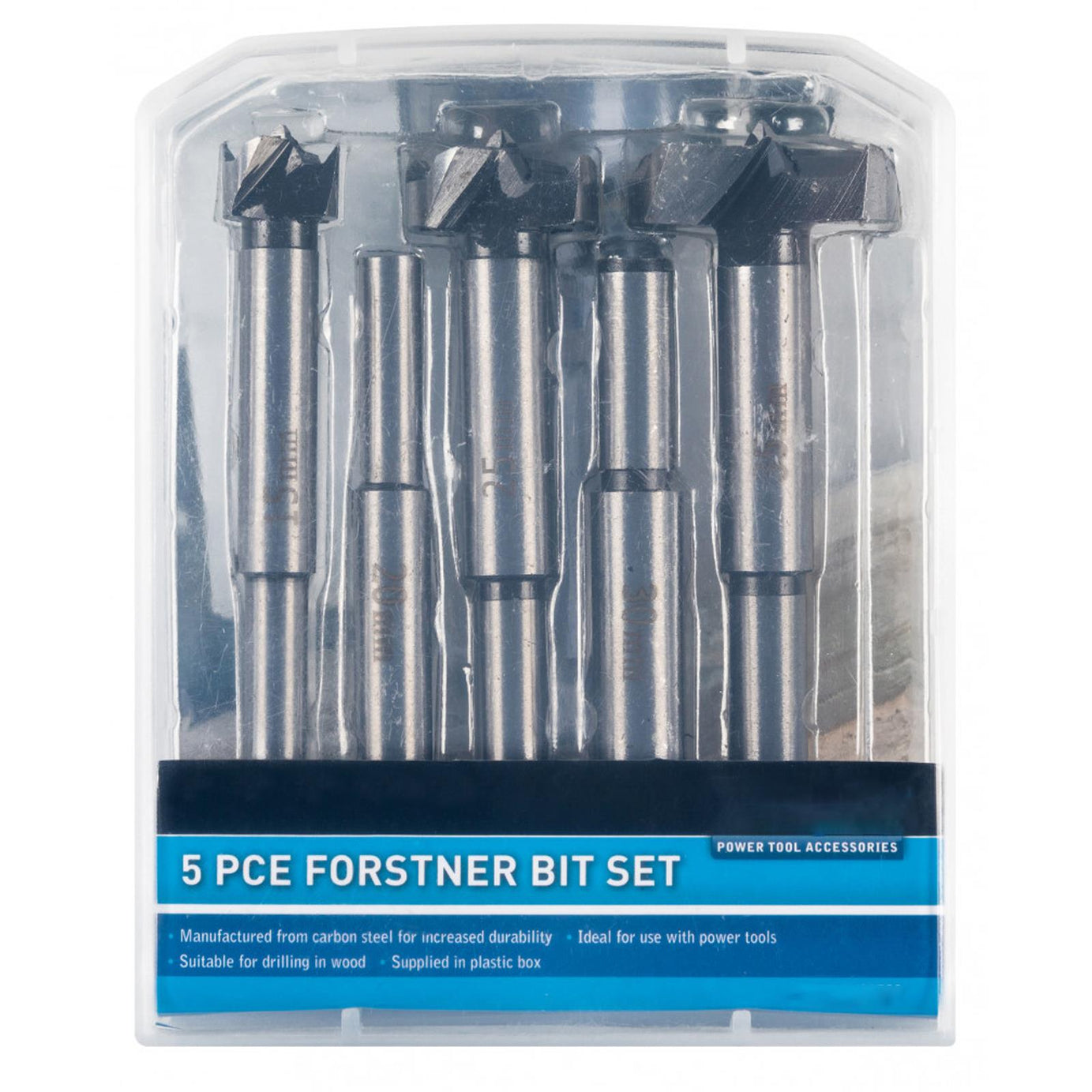 BlueSpot 5pc Forstner Bit Set Drill 15mm 20mm 25mm 30mm 35mm Wood Hole Precision