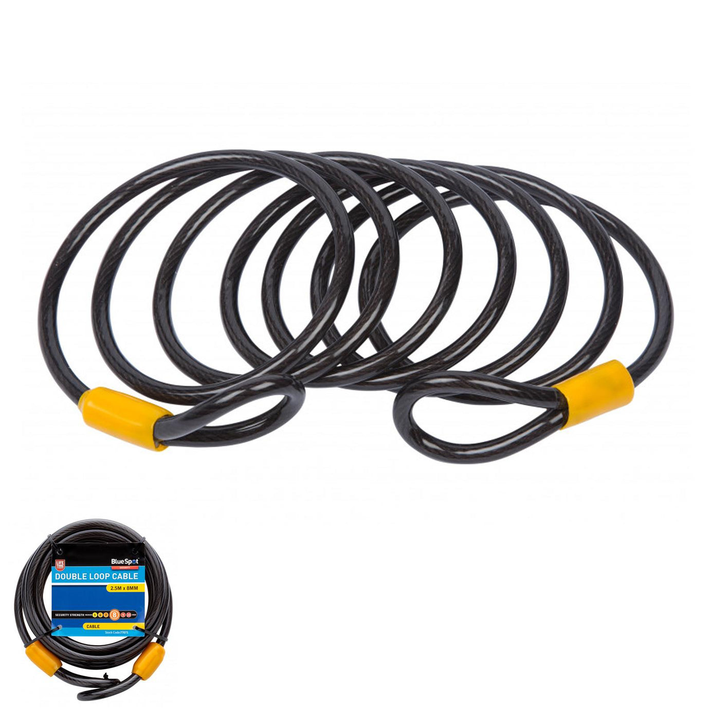 BlueSpot Double Loop Bicycle Cable Bike Security Lock Chain Steel Core 2.5m x 8mm