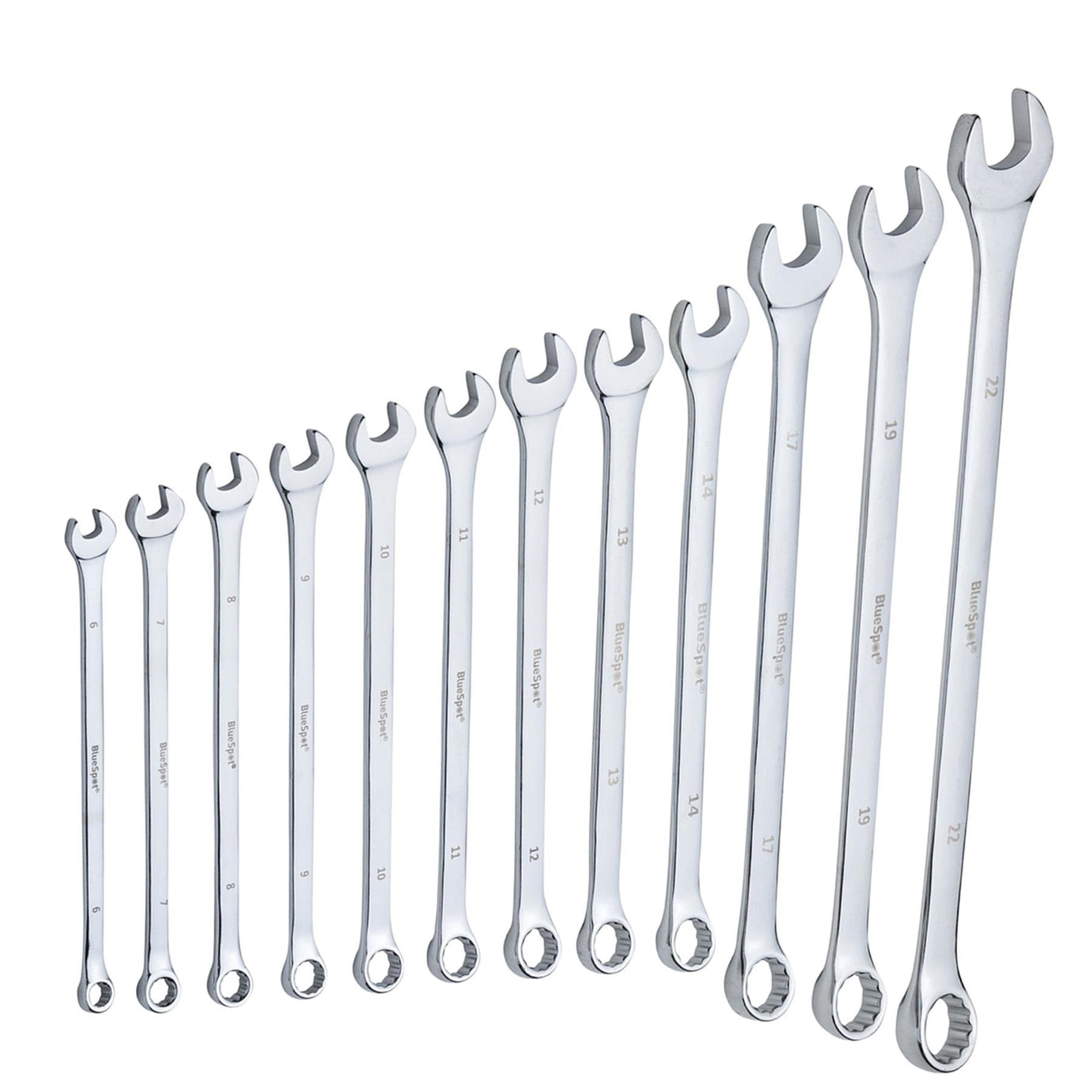BlueSpot 12 Piece 6-22mm Extra Long Combination Spanner Set Metric Chrome Vanadium