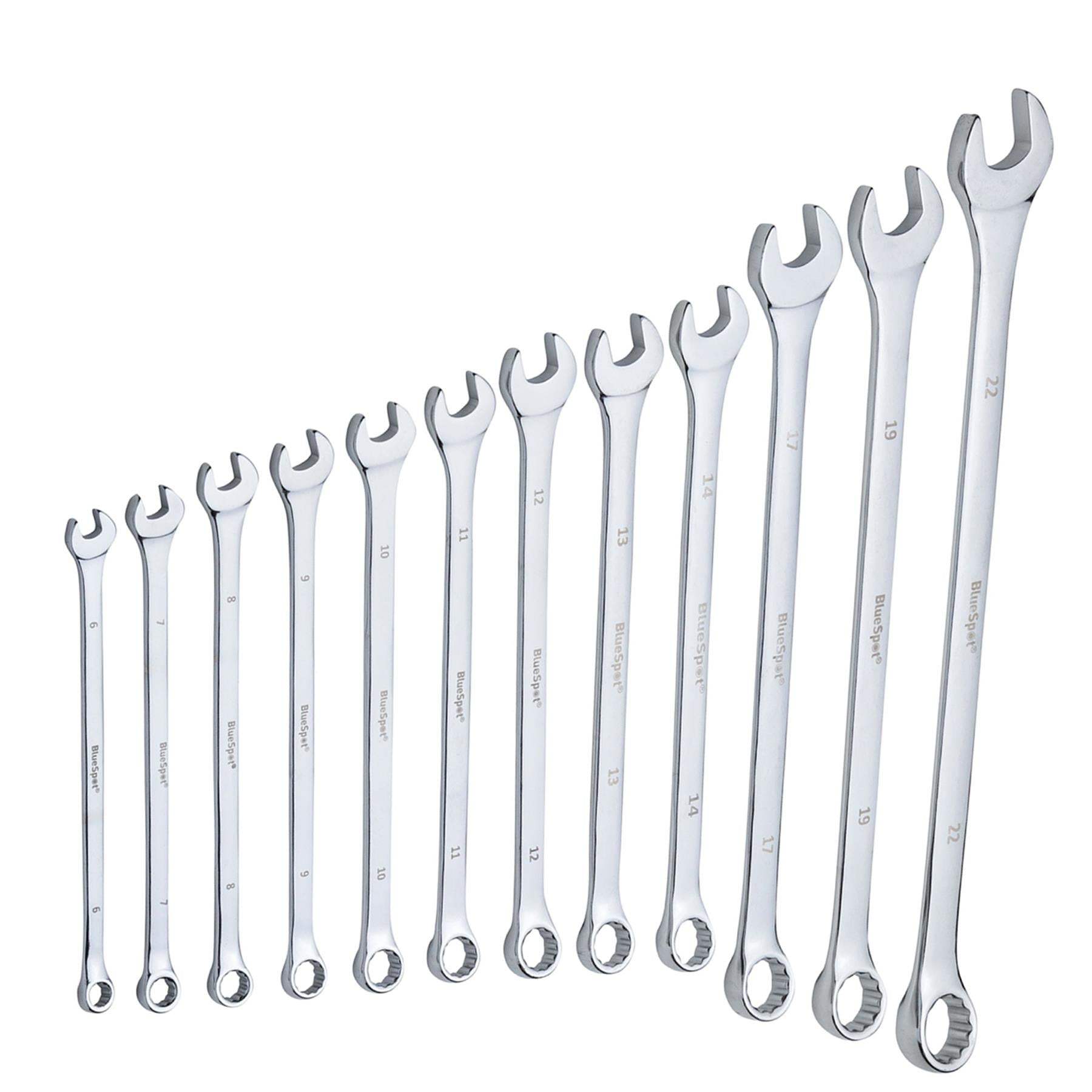BlueSpot 12 Piece 6-22mm Extra Long Combination Spanner Set Metric Chrome Vanadium