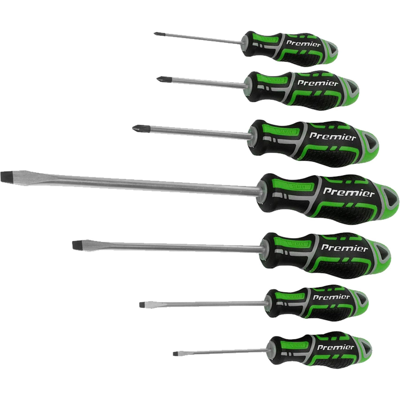 Sealey 7pc Screwdriver Set Slotted & Phillips Magnetic GripMax Hi Vis Green