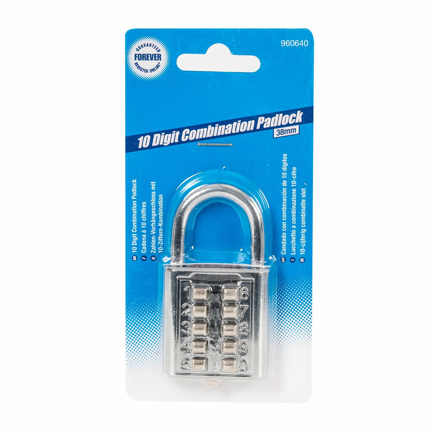 10-Digit Digital Combination Padlock - 38mm Steel Shackle Zinc Alloy Cylinder