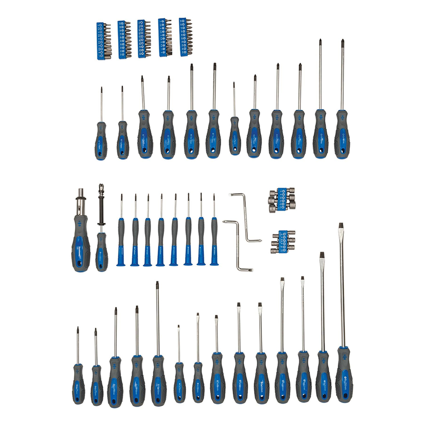 Screwdriver Set 100pc Hardened Chrome Vanadium Blades And Tips Soft-grip handles