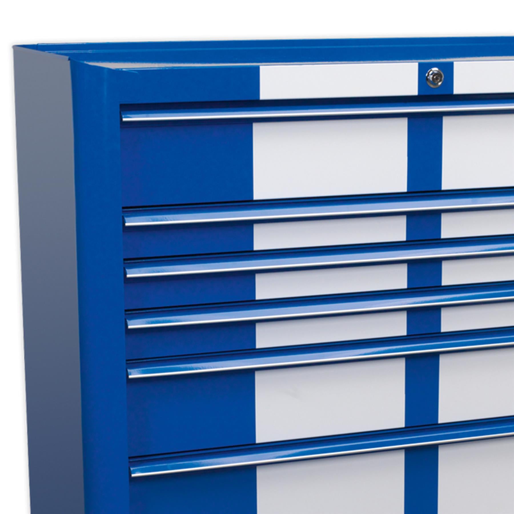 Sealey Rollcab 6 Drawer Wide Retro Style - Blue with White Stripes