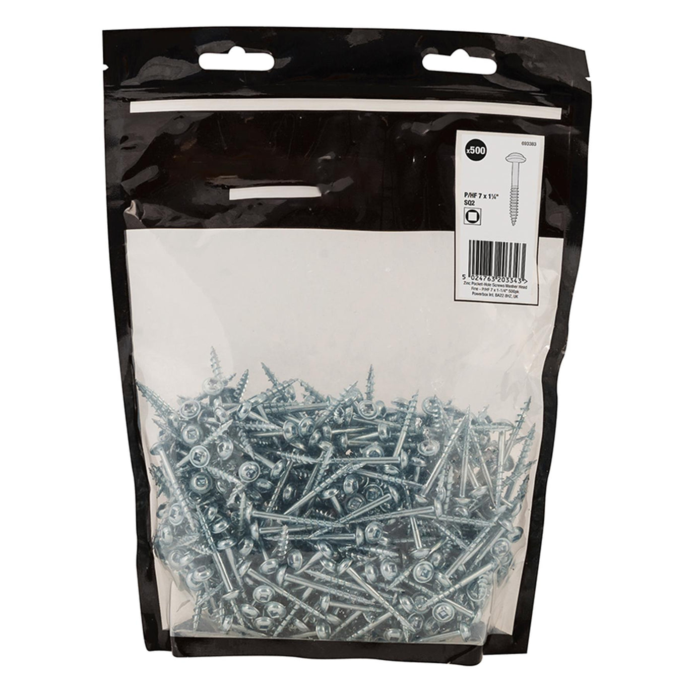 Zinc Pocket-Hole Screws Washer Head Fine Thread Rust Resistant -7 x 1-1/4" 500pk