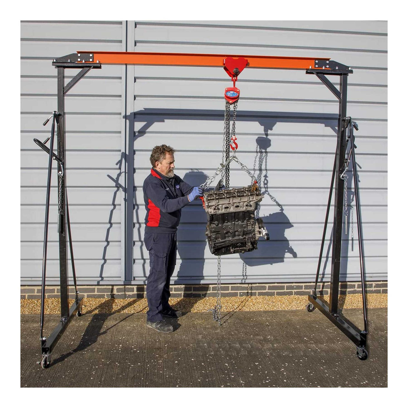 Sealey Portable Lifting Gantry Crane Adjustable 0.5 Tonne & Hoist Combo