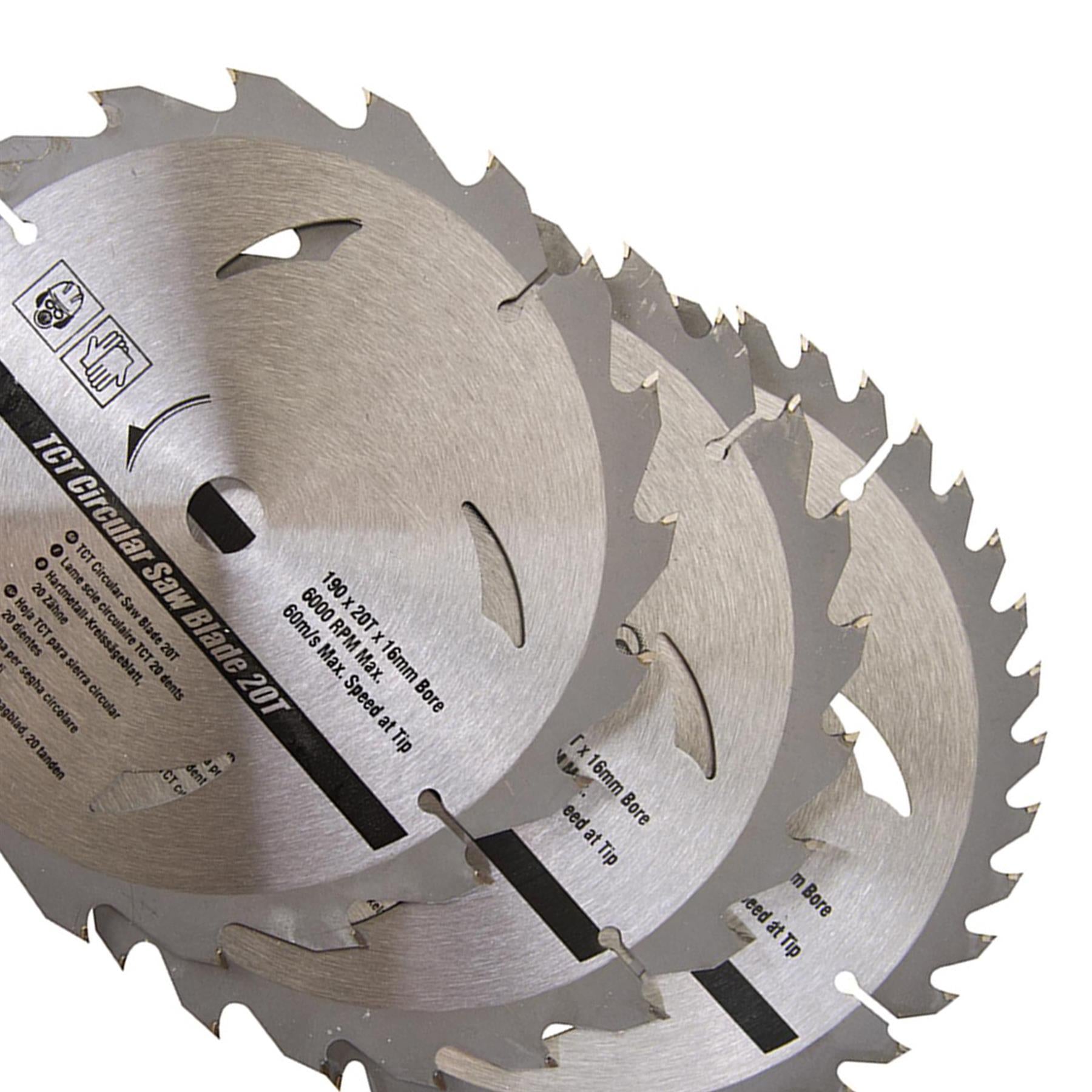 3 Piece TCT Circular Saw Blade Set 190 x 16 - No Ring