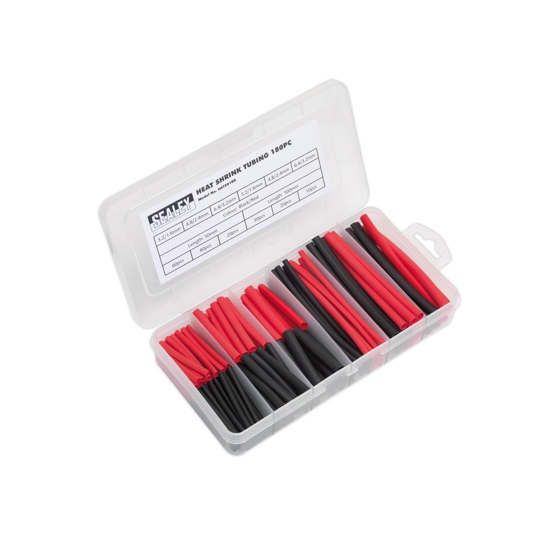 Sealey Heat Shrink Tubing Assortment 180pc 50 & 100mm Black & Red