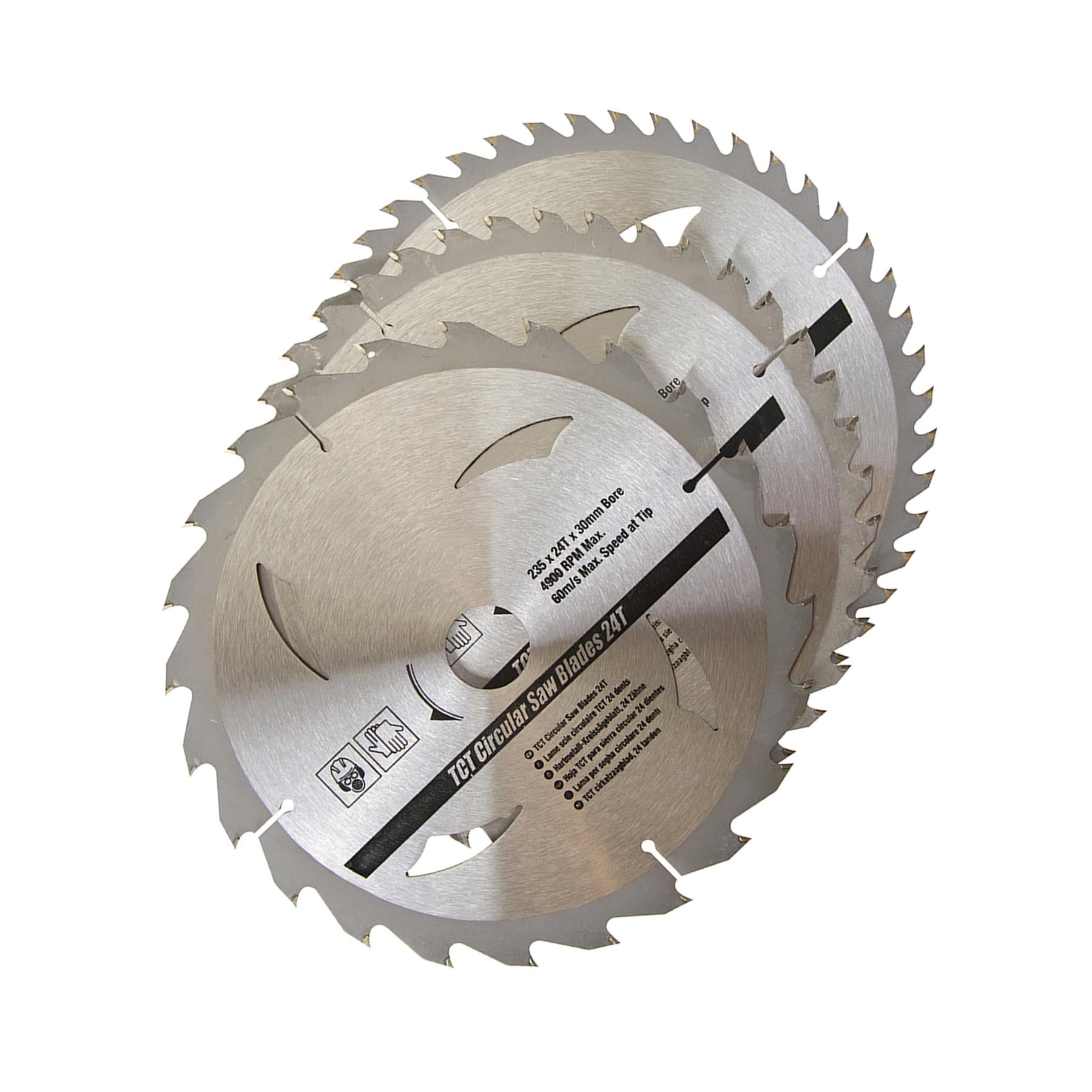 TCT Circular Saw Blades 24 40 48T 3Pk 235 x 30-25 16mm Rings Hardwood Softwood Chipboards Cutting