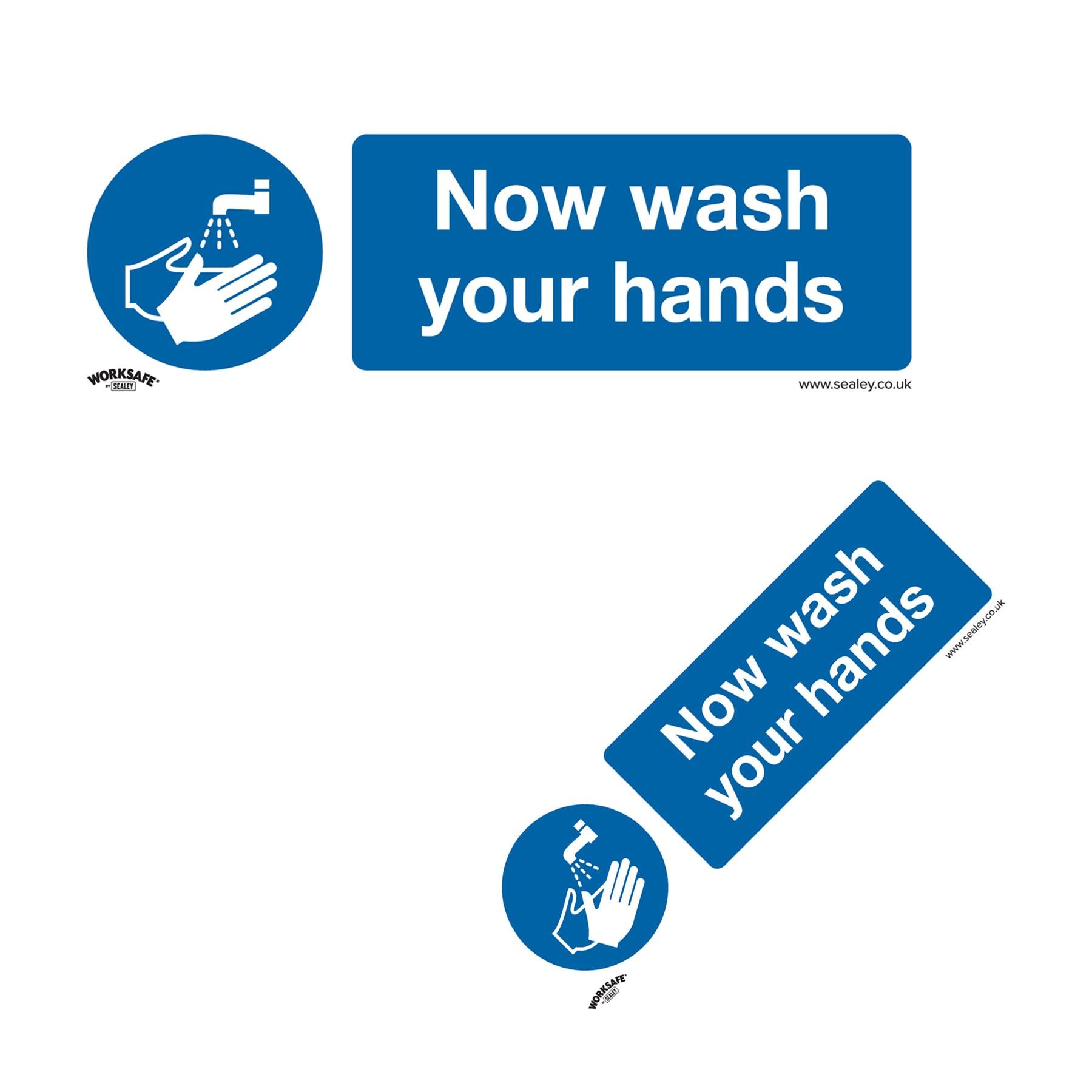 Sealey Safety Sign - Now Wash Your Hands - Self-Adhesive - Pk of 10
