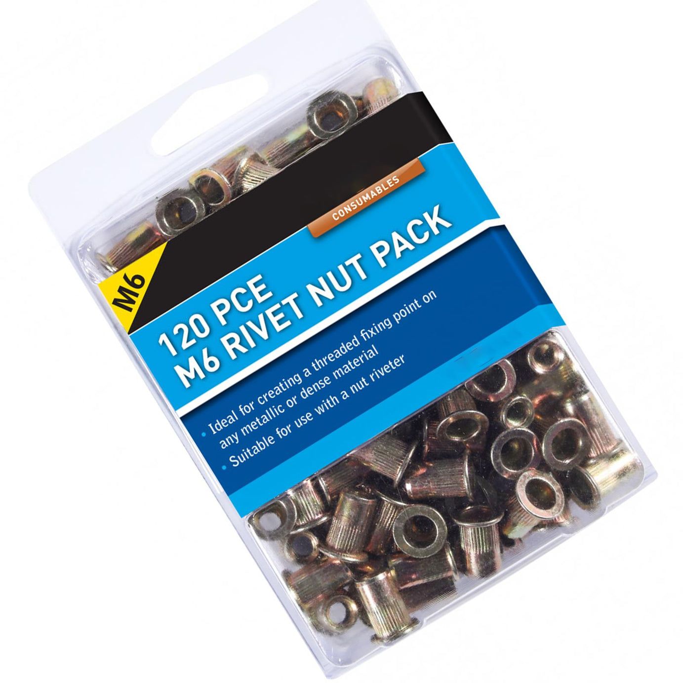 BlueSpot 120Pce M6 Rivet Nut Pack Metallic Thread Fixing Point Carbon Steel Nut Rivets