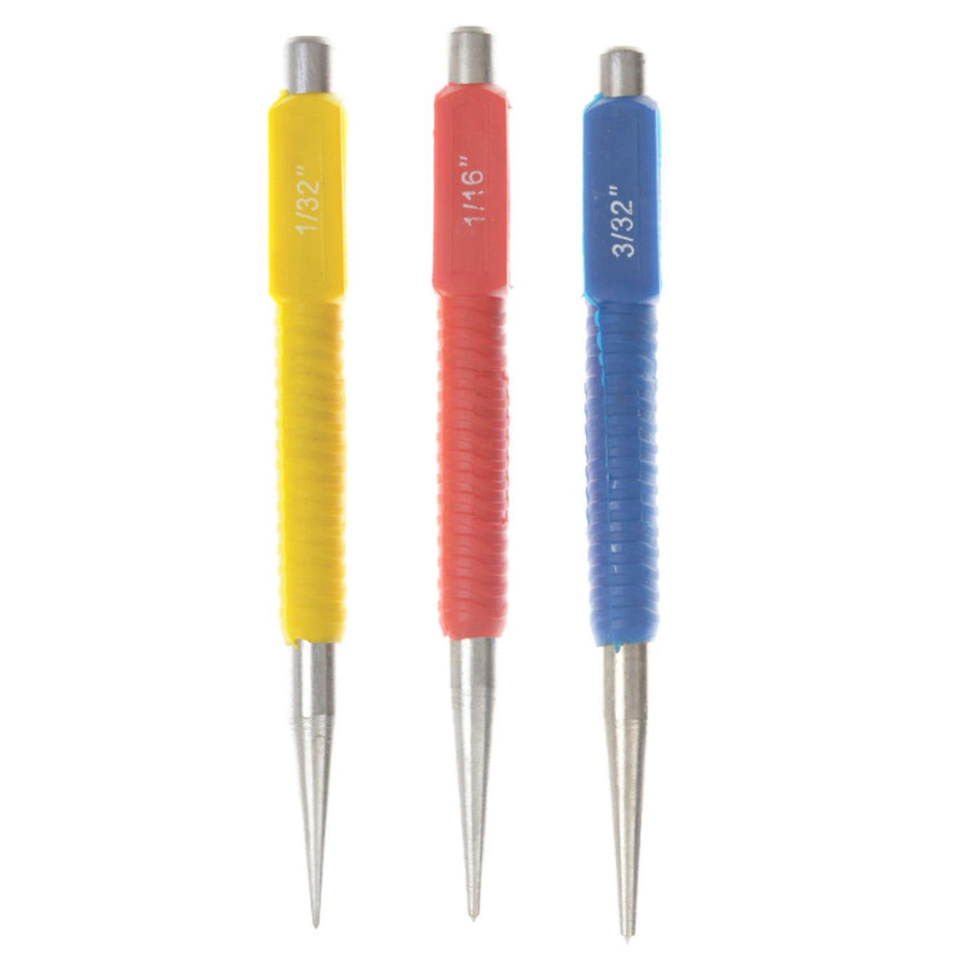 BlueSpot 3Pce Centre Punch Set Colour Coded Carbon Steel 1/32" 1/16" 3/32" For Stable Drilling New