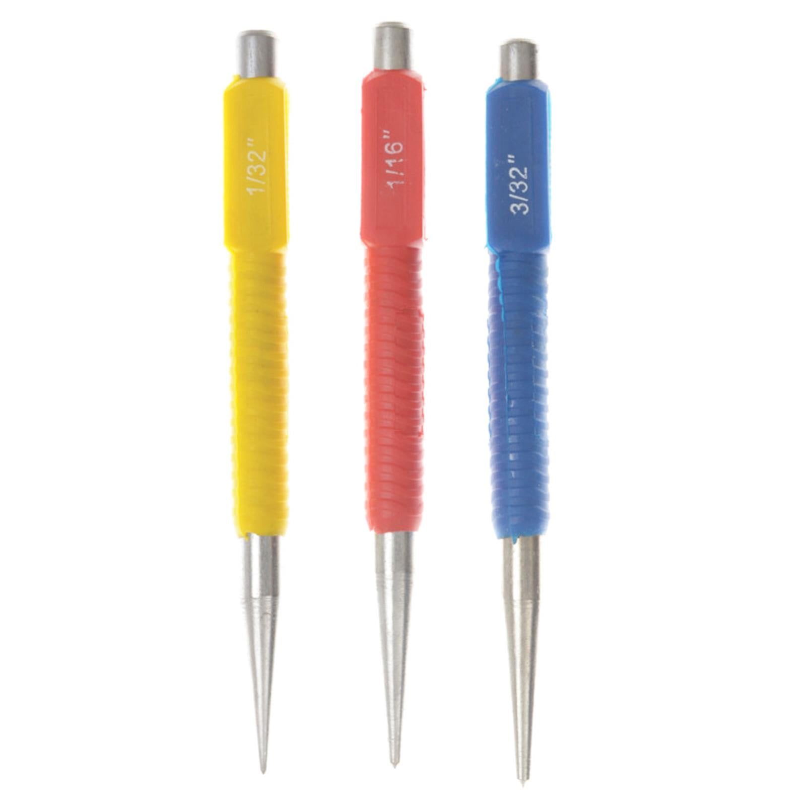 BlueSpot 3Pce Centre Punch Set Colour Coded Carbon Steel 1/32" 1/16" 3/32" For Stable Drilling New