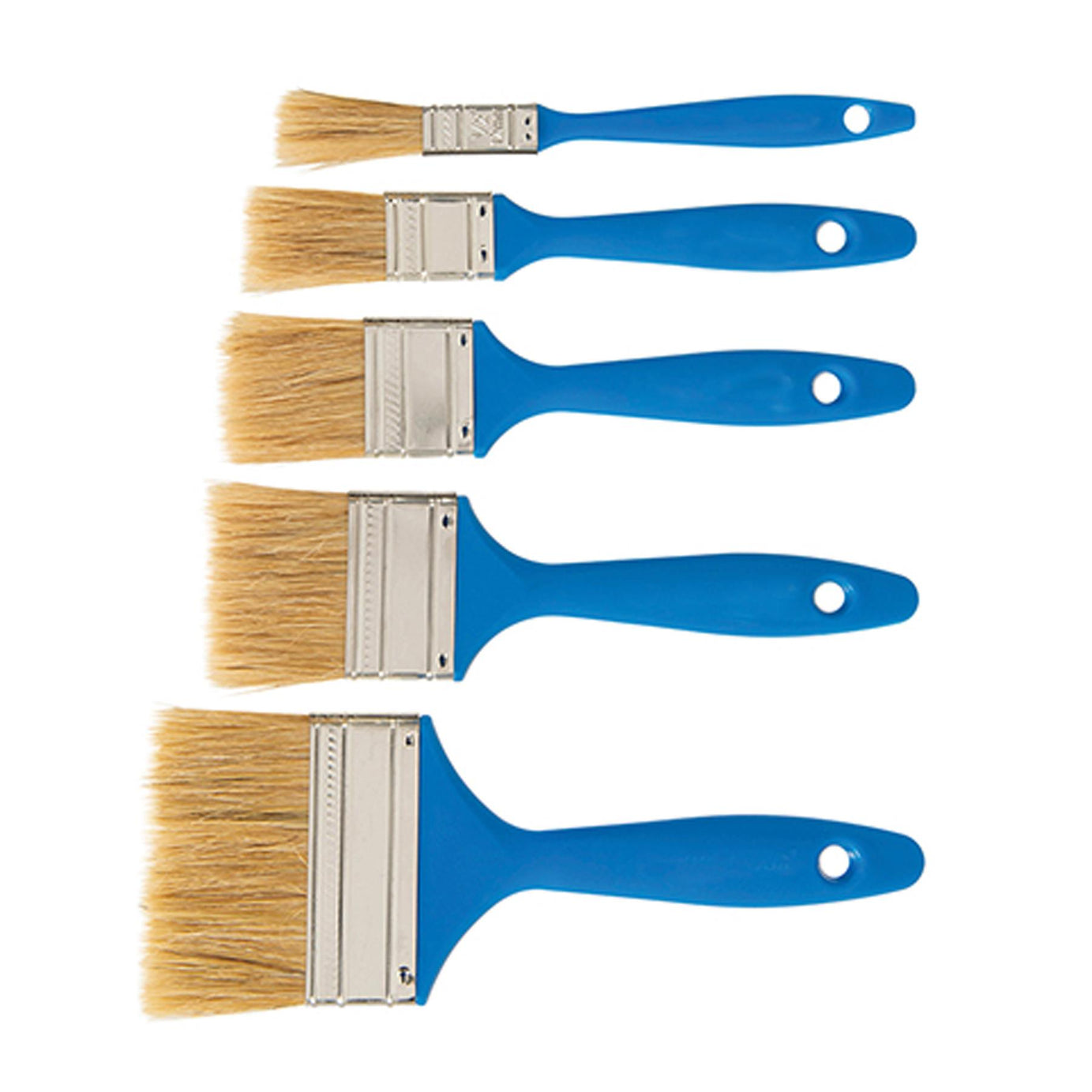 Disposable Paint Brush Set 5Pc Utility Brushes W/ Pure Bristles & Wooden Handle
