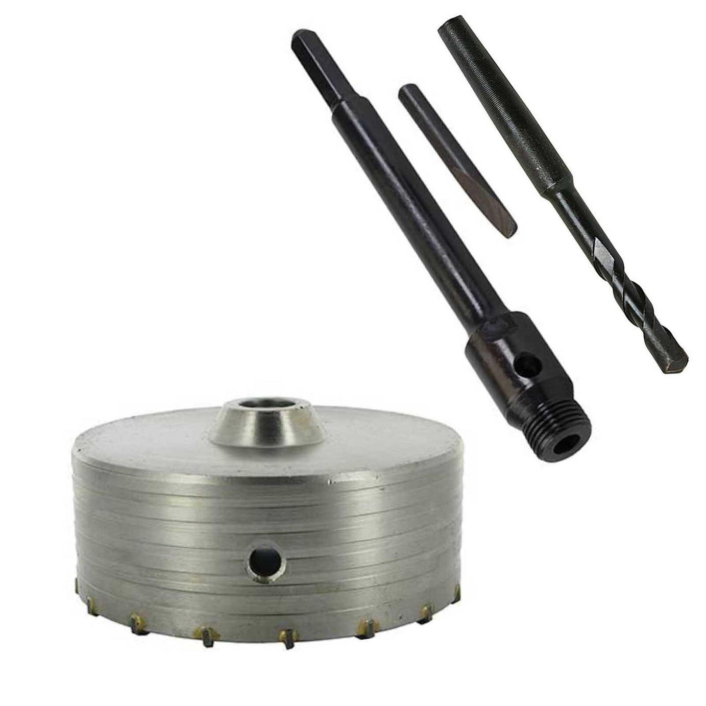 TCT Core Drill Bit 125mm Hole Saw Masonry Stone Brick SDS Plus 200mm Shaft Pilot