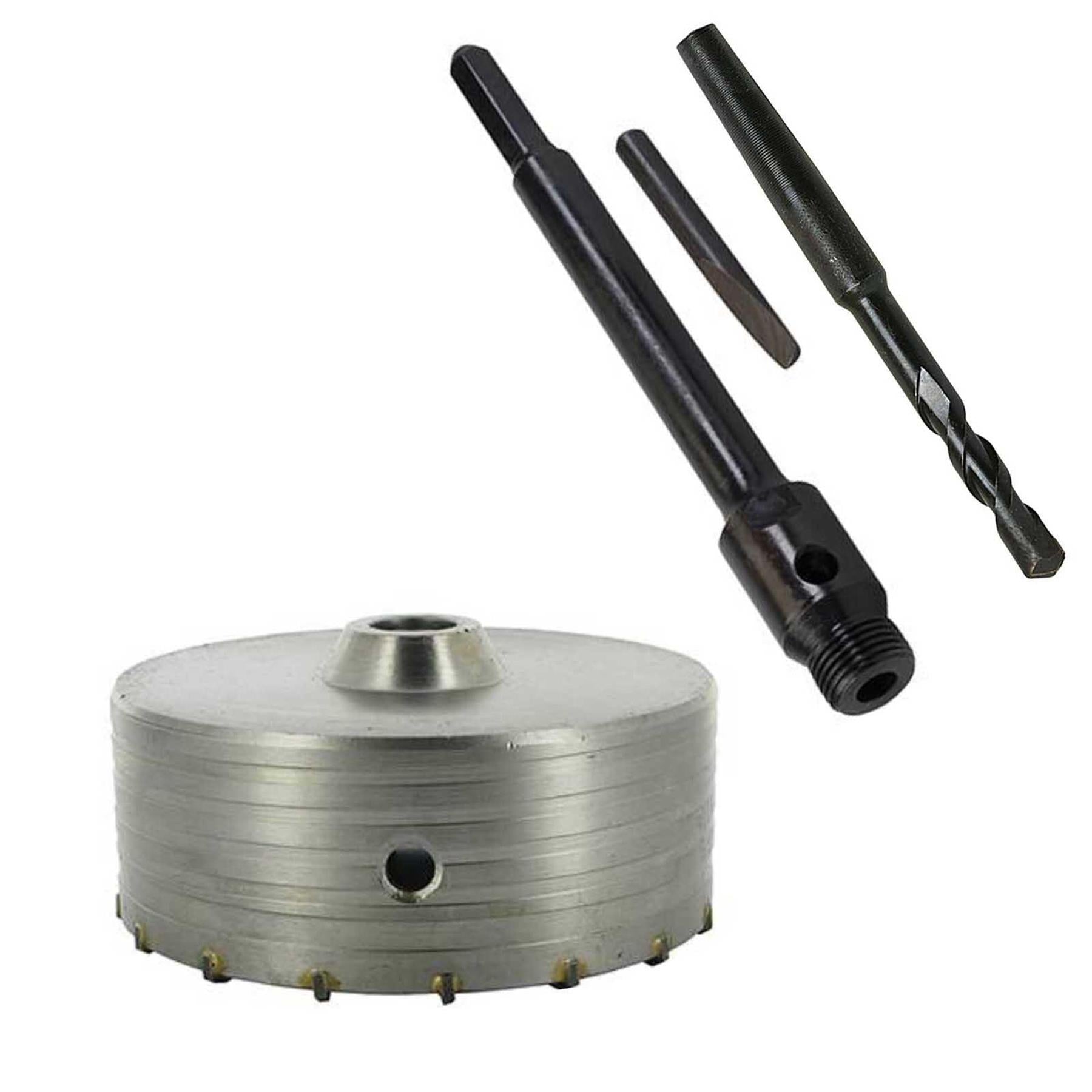 TCT Core Drill Bit 125mm Hole Saw Masonry Stone Brick SDS Plus 200mm Shaft Pilot
