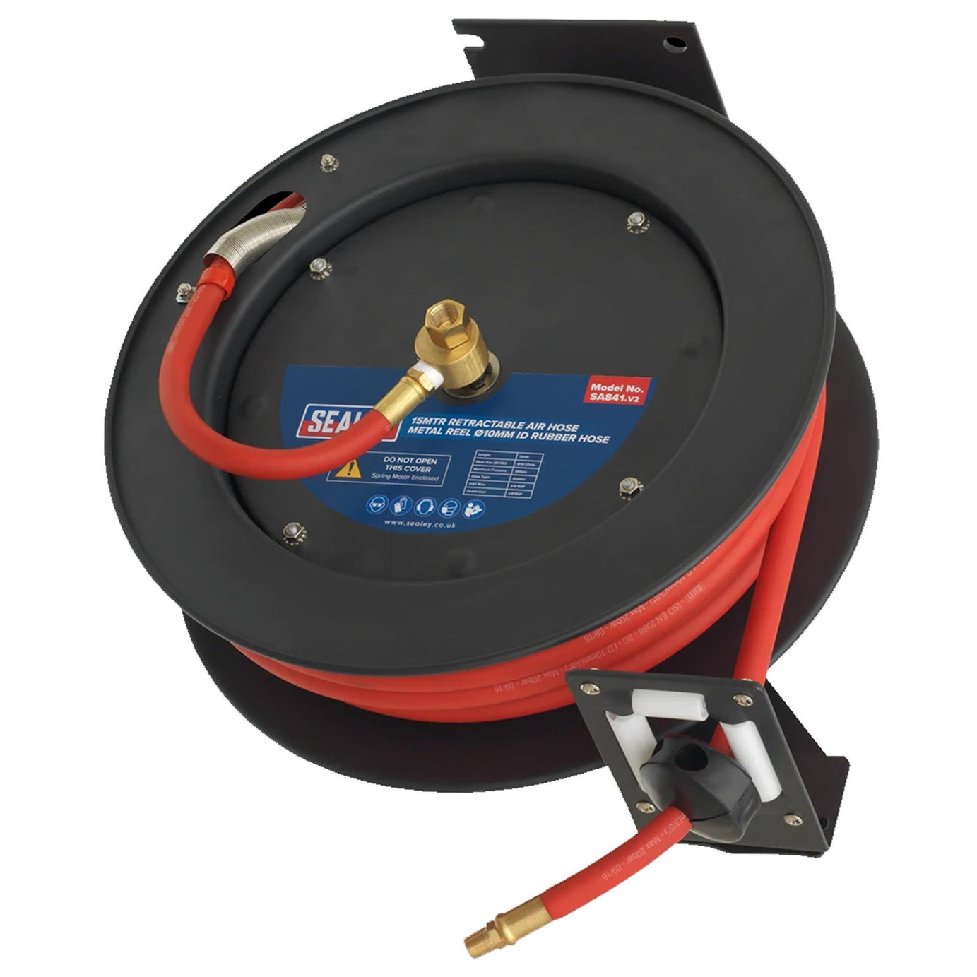 Sealey Retractable Air Hose Metal Reel 15m 10mm ID Rubber Hose