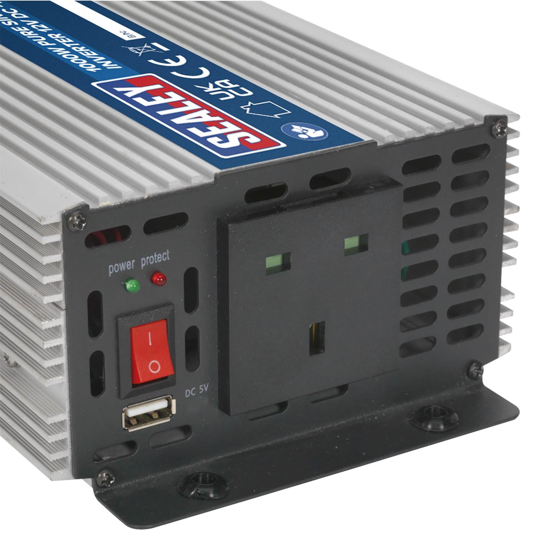 Sealey Power Inverter Pure Sine Wave 1000W 12V DC - 230V ~ 50Hz