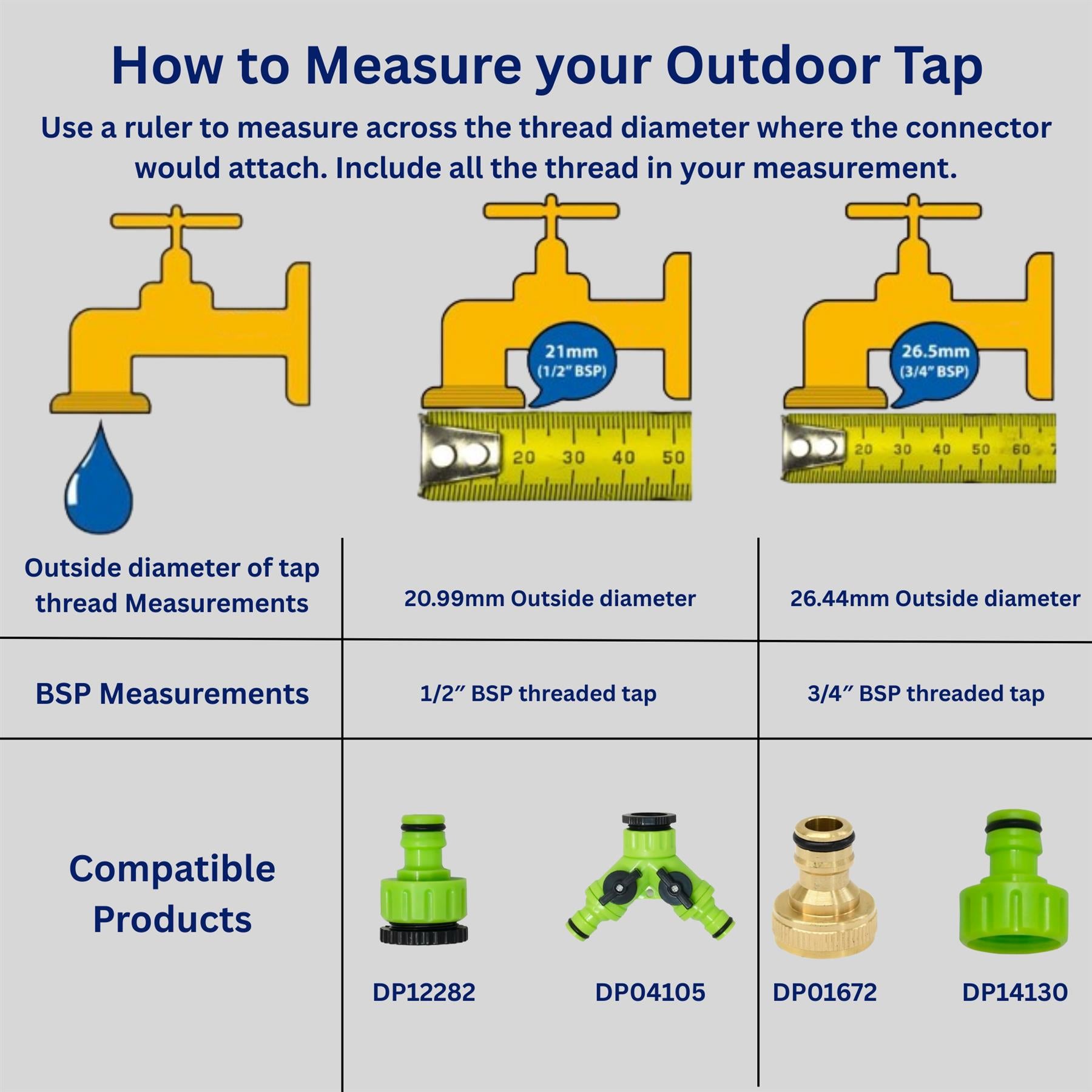 Tap Adaptor 1/2" & 3/4" Garden Watering Water Hose Pipe Plastic Connector Fitting