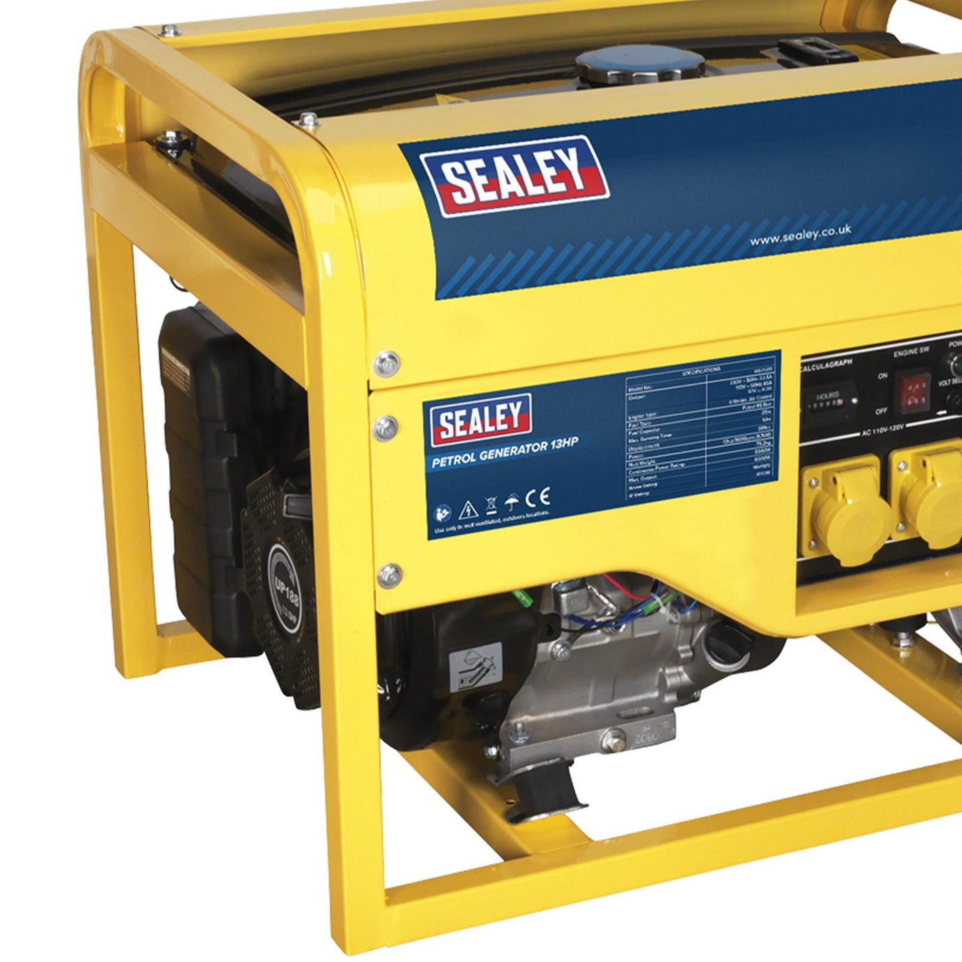 Sealey Generator 6000W 110/230V 13hp 10 hours on a full tank.