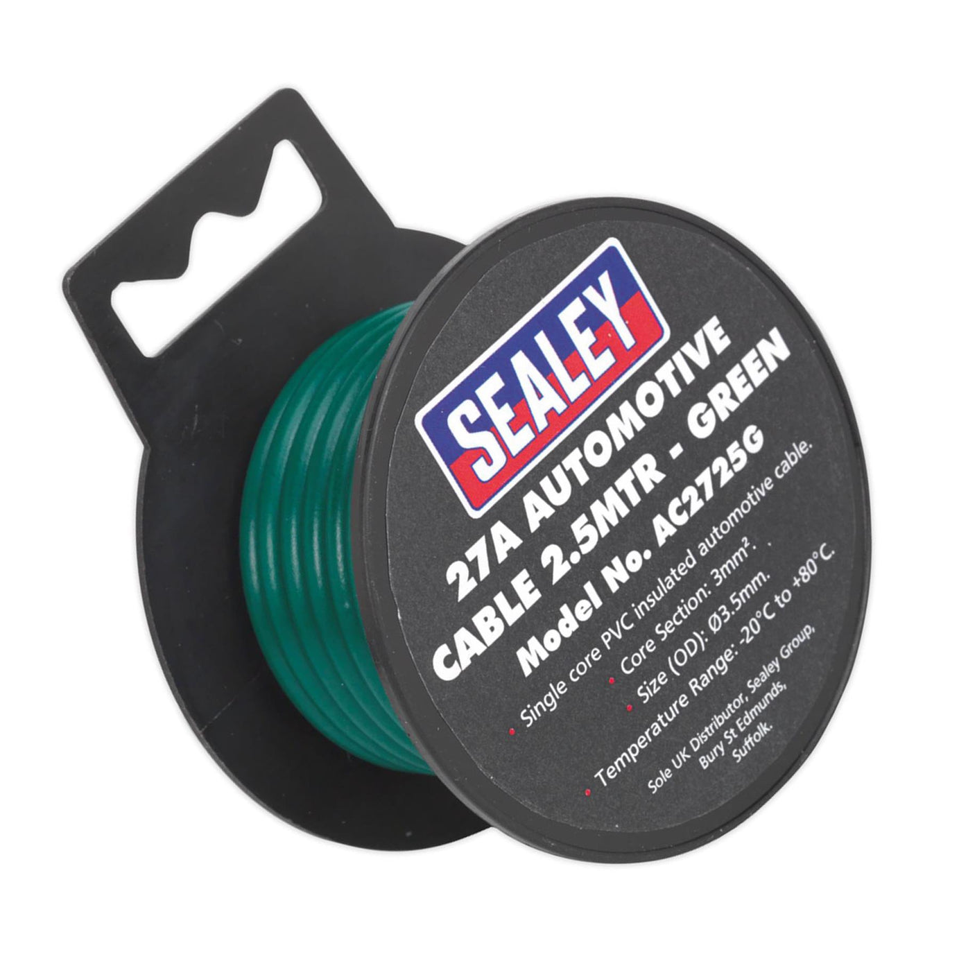 Sealey Automotive Thick Wall Electrical Auto Loom Car Cable 27A 2.5m Green
