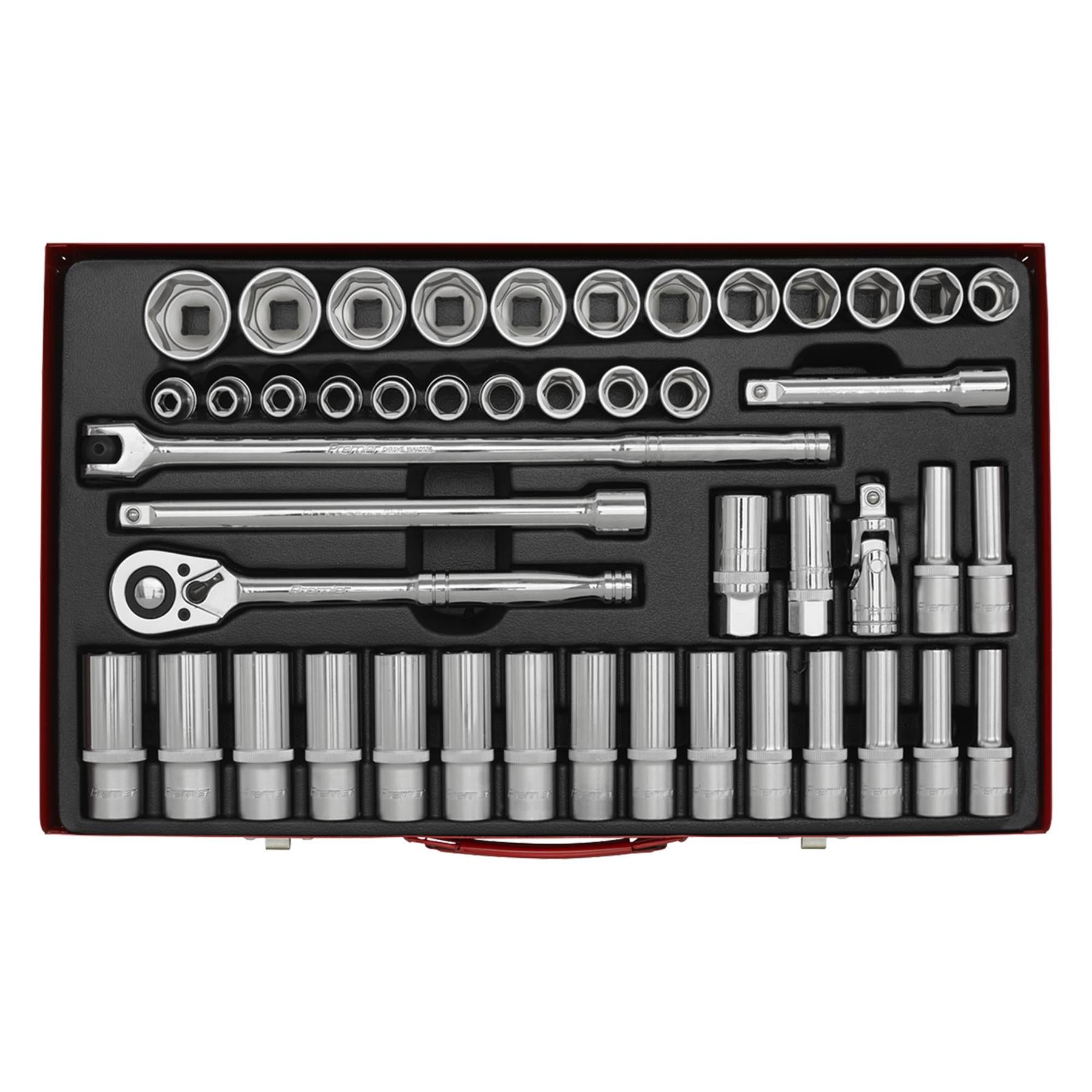Sealey Socket Set 46pc 1/2"Sq Drive 6pt WallDrive - Metric