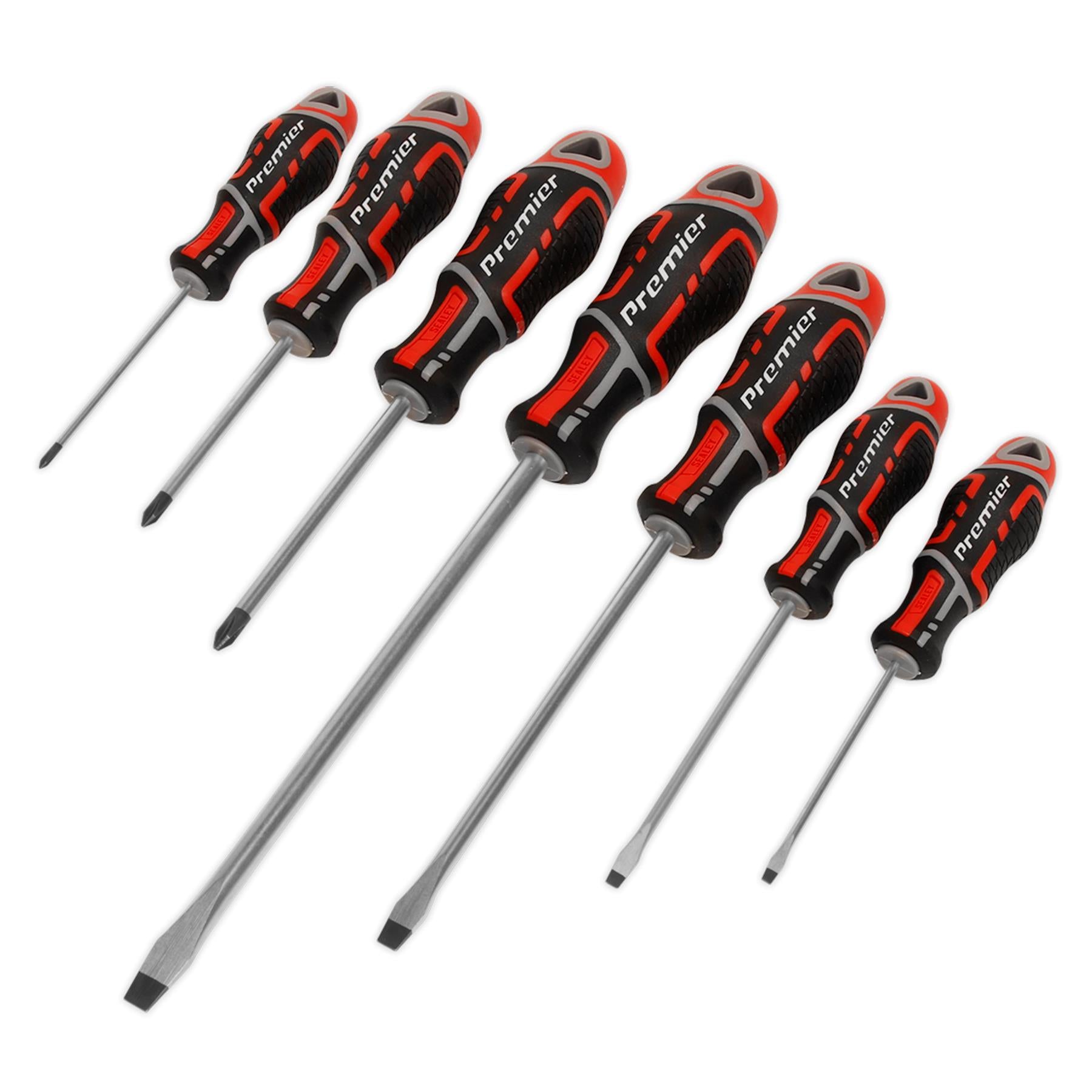 Sealey 7pc Screwdriver Set Slotted & Phillips Magnetic 75-200mm GripMax Red